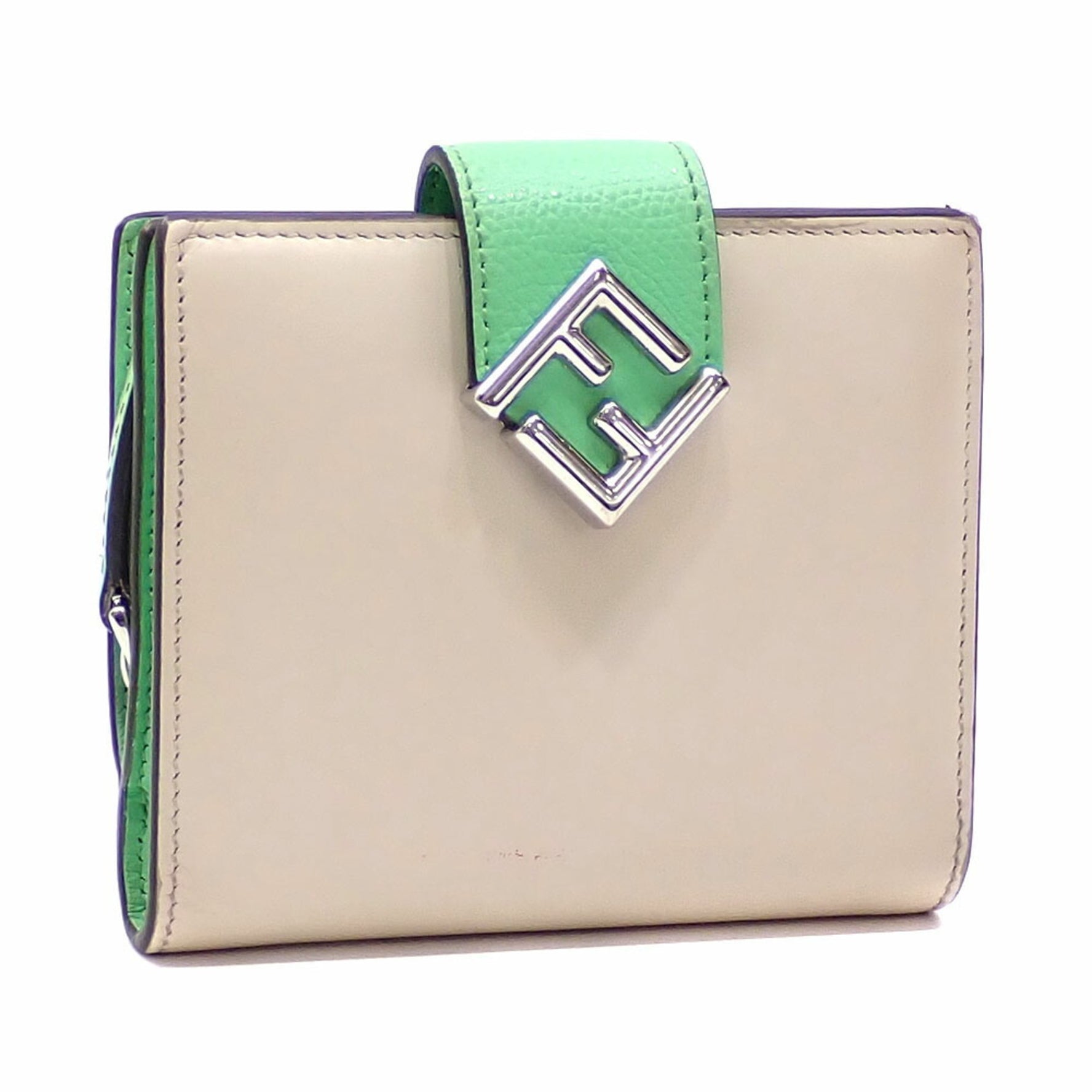 Fendi Bifold Wallet in Beige and Green Leather