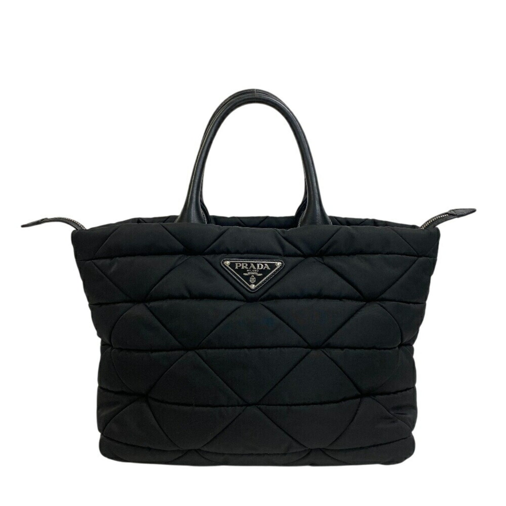 PRADA 1BG435 Padded Tote Bag, Quilted Re-Nylon Handbag, Women's, Black