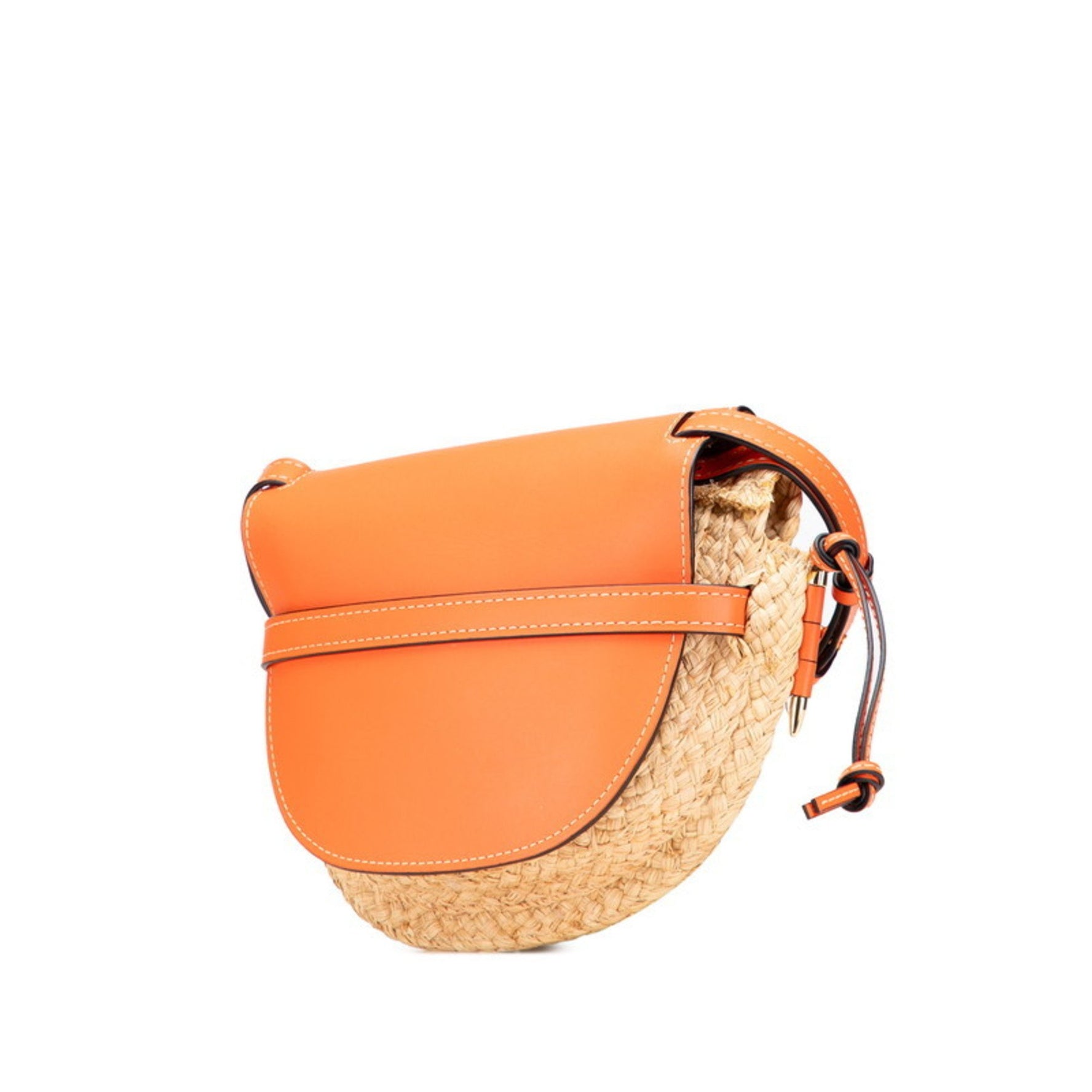 LOEWE Anagram Gate Bag, Small, Crossbody Shoulder Orange, Beige, Raffia, Leather