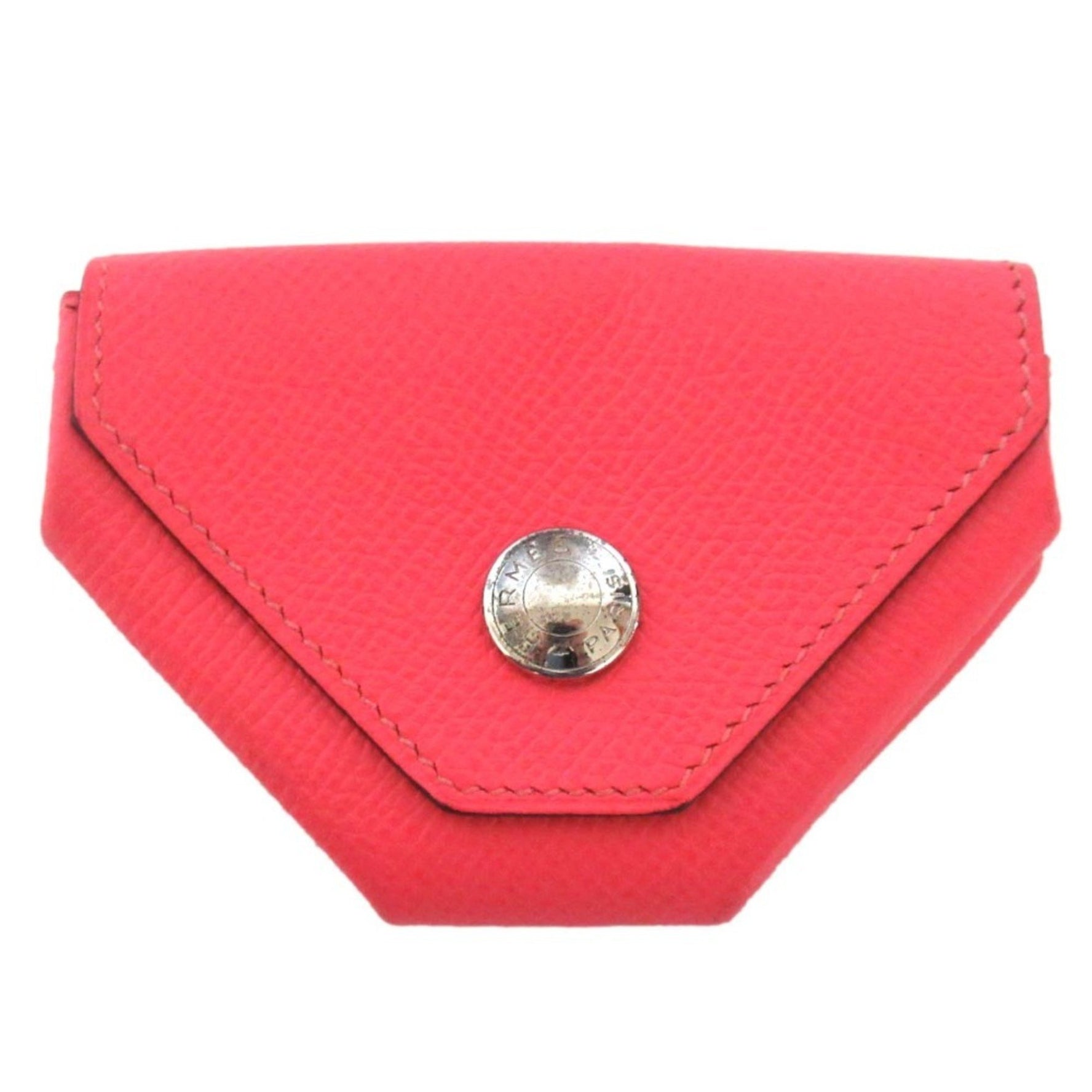 HERMES Levain Quatre Epsom Leather Flap Wallet/Coin Case with Serie Buttons, Rose Azalee