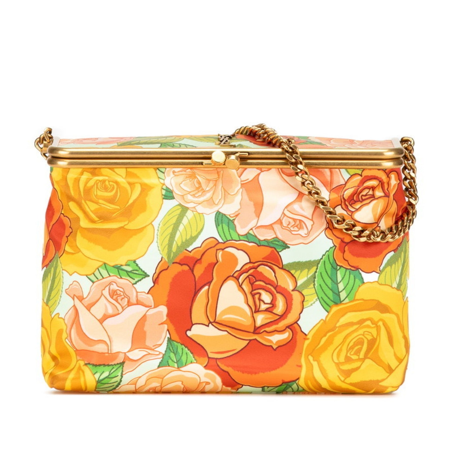 Saint Laurent YSL logo flower chain one-shoulder bag light blue multicolor polyamide