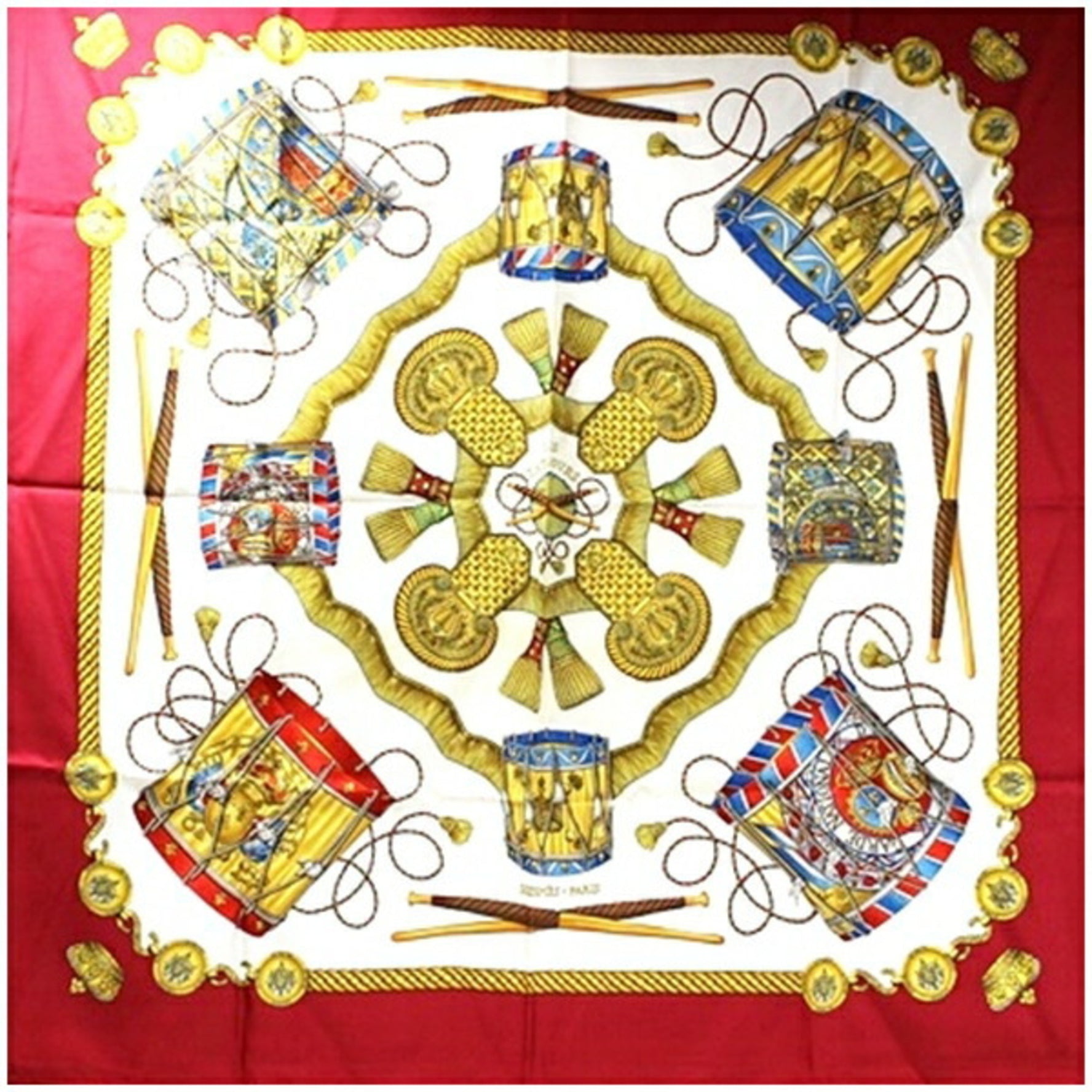 Hermes Silk Scarf Muffler Carre 90 LES TAMBOURS Tambour Drum
