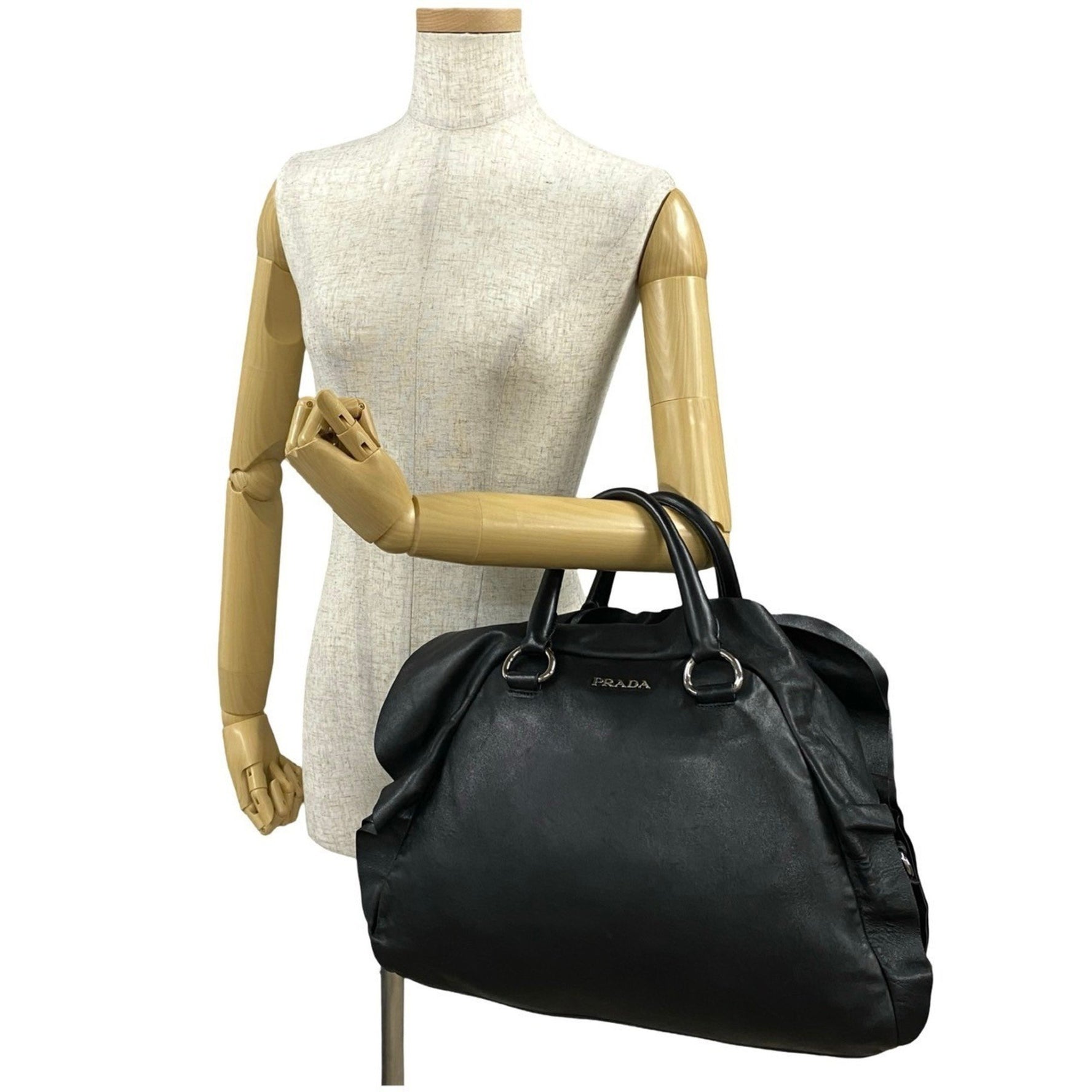 PRADA logo hardware leather zipper handbag mini Boston bag tote