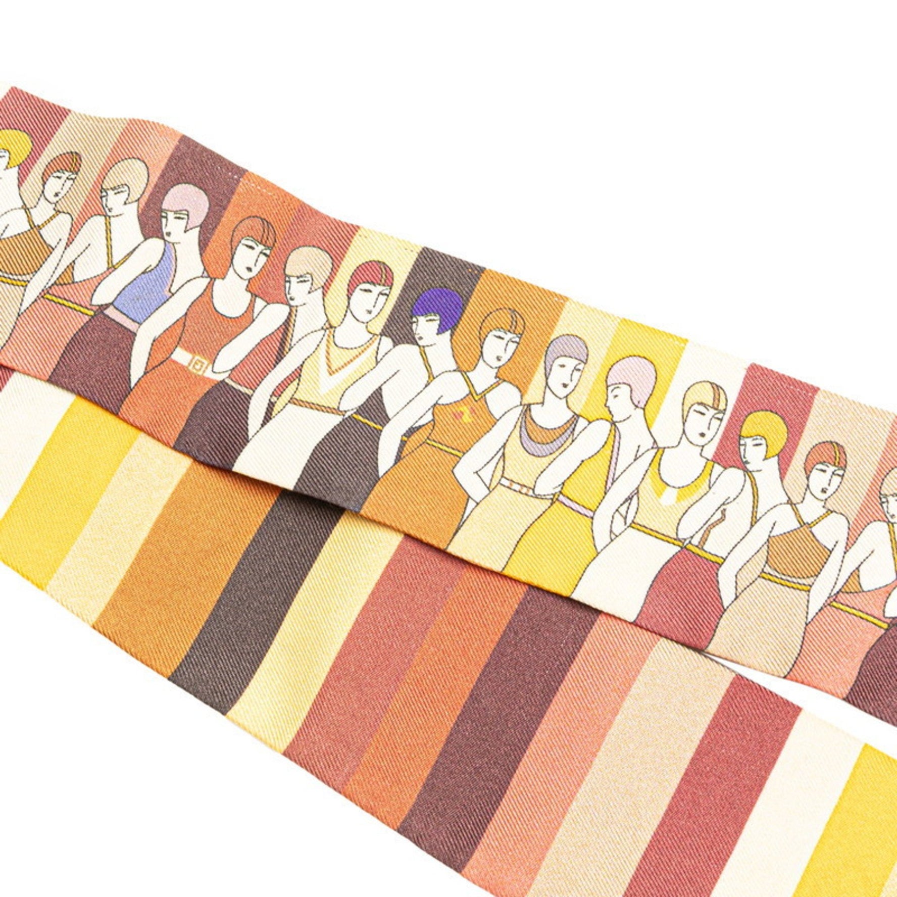 Hermès Twilly "Les Baigneuses" Water Playing Scarf, Beige Multicolor Silk, HERMES