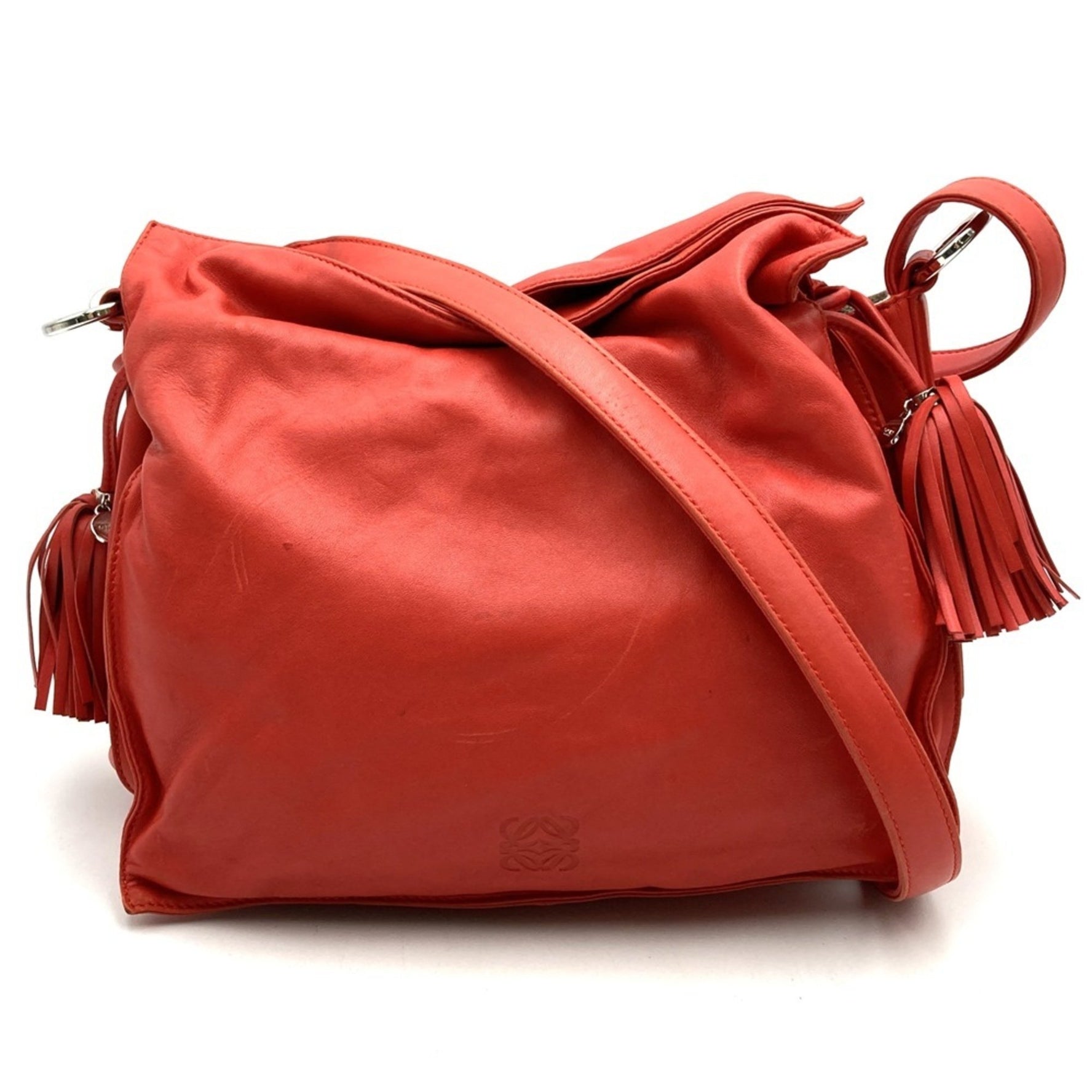 LOEWE Shoulder Bag Red Leather Anagram Flamenco