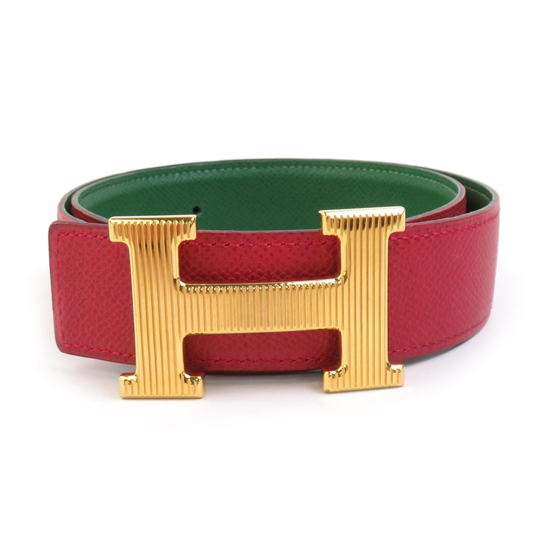 Hermes Hermès Constance Reversible Belt, Couchvel, Red x Green, Gold
