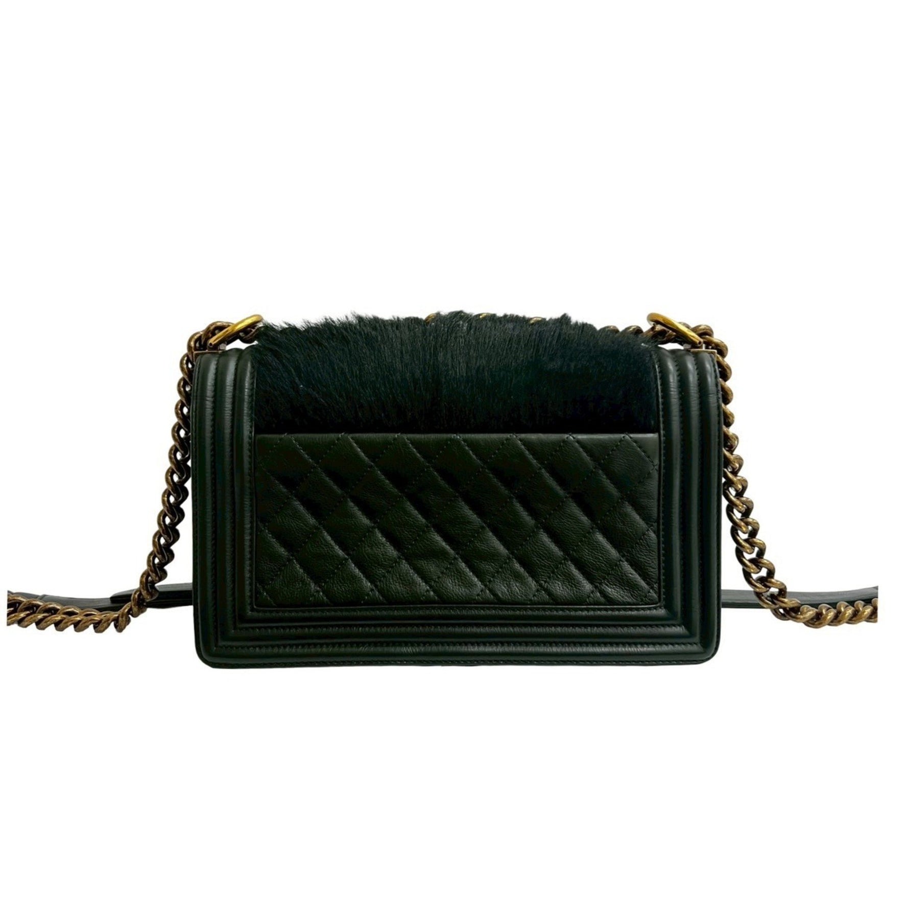 Seal No. 21 CHANEL Boy Coco Mark Lambskin Leather and Rabbit Fur Chain Shoulder Bag 225-1