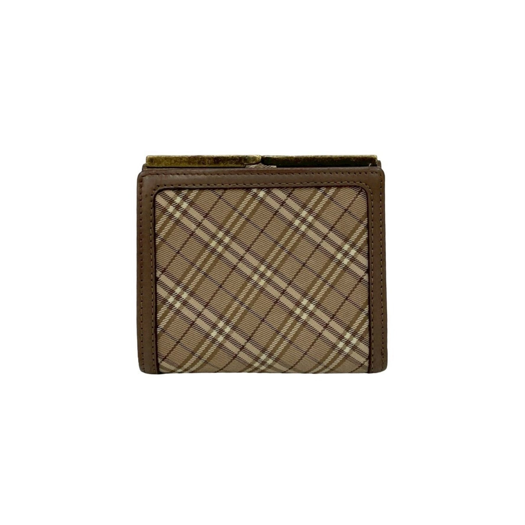 BURBERRY Blue Label Nova Check Shadow Horse Logo Clasp Closure Canvas and Leather Tri-Fold Wallet in Greige