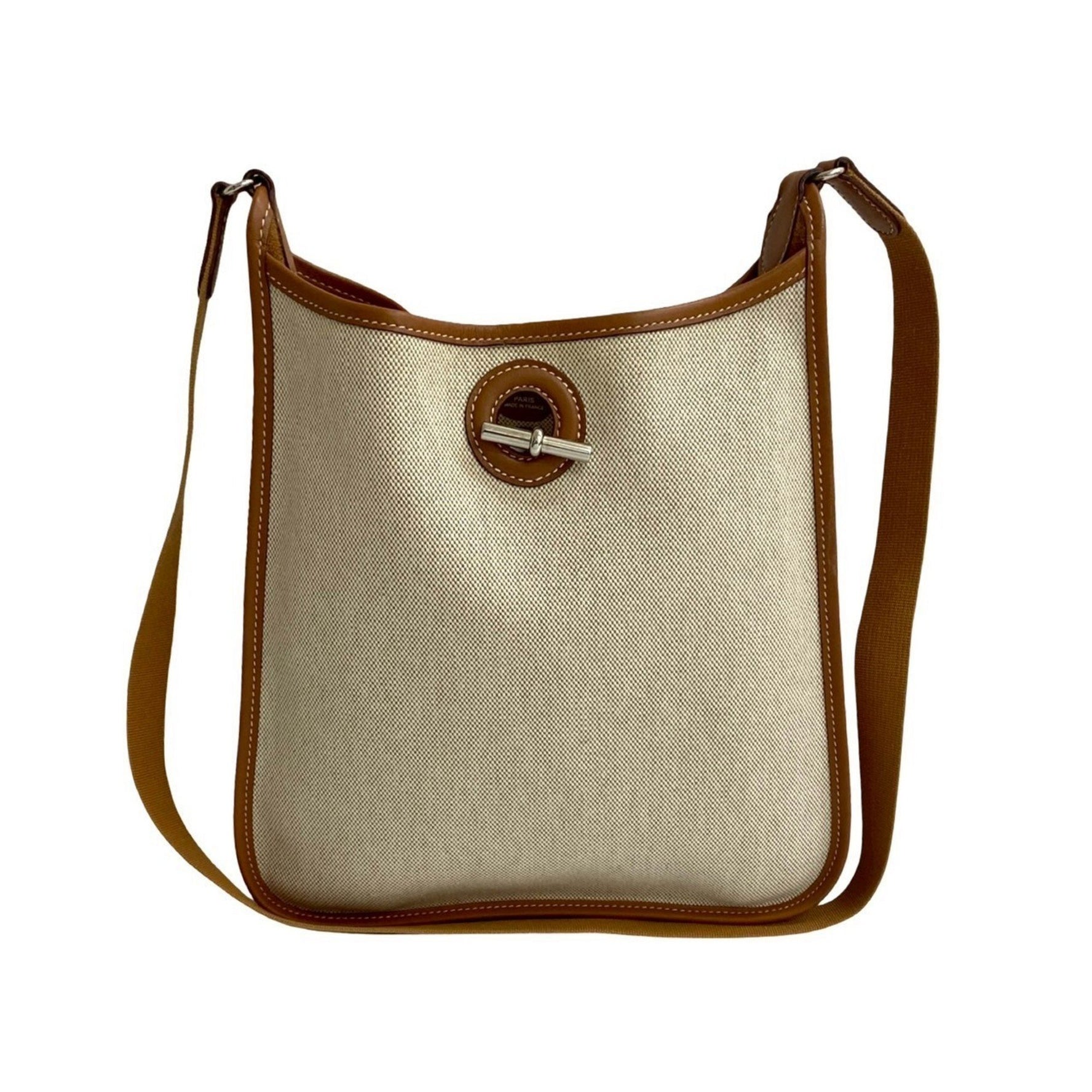HERMES Vespa PM Toile H Buffle Leather Shoulder Bag in Ivory and Brown