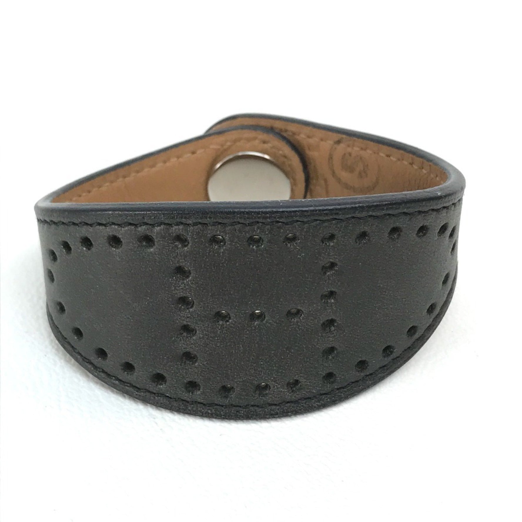 HERMES Evelyn Punched Leather Bracelet, Black/Brown
