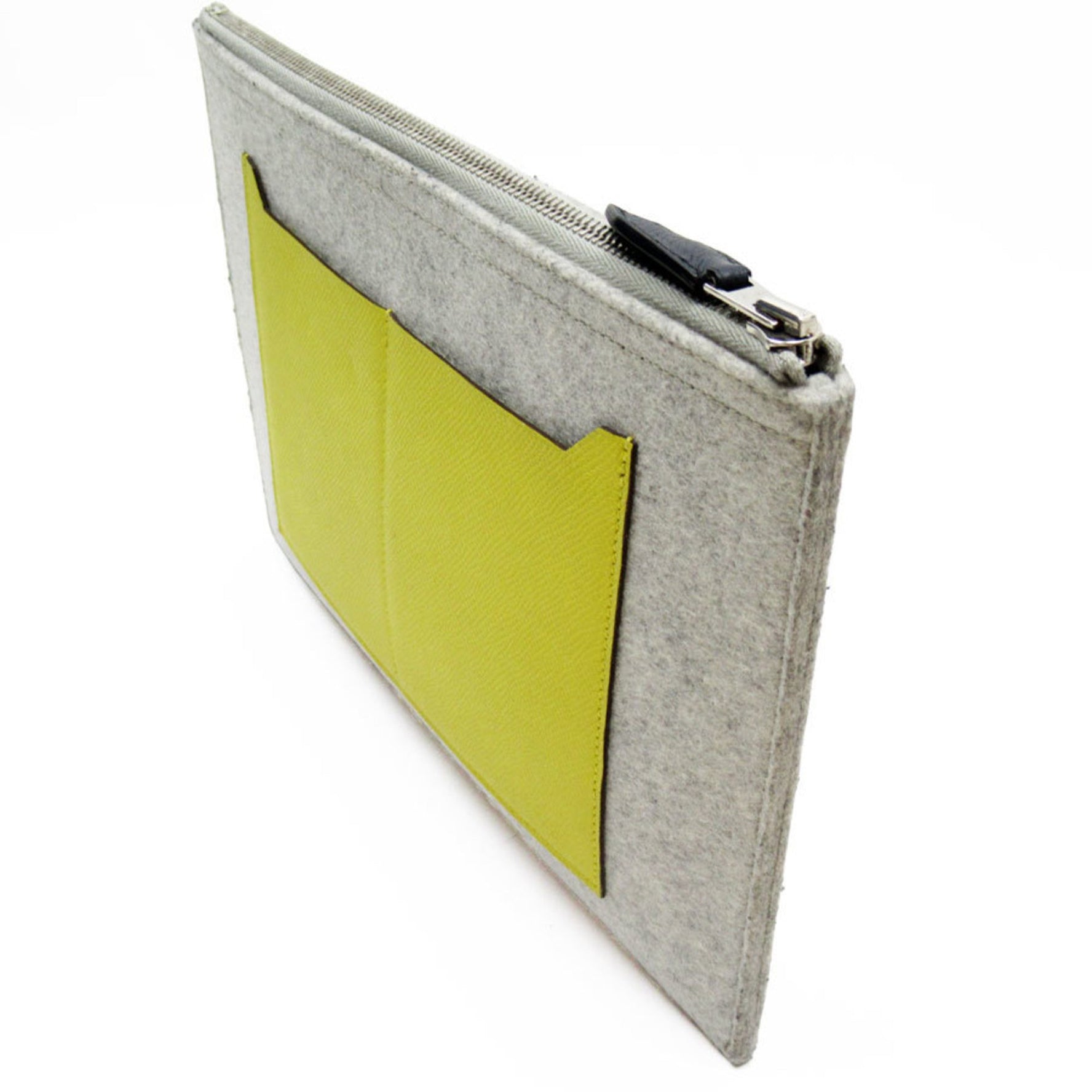 Hermes clutch bag Toudou 29 felt Epsom leather light gray x navy yellow