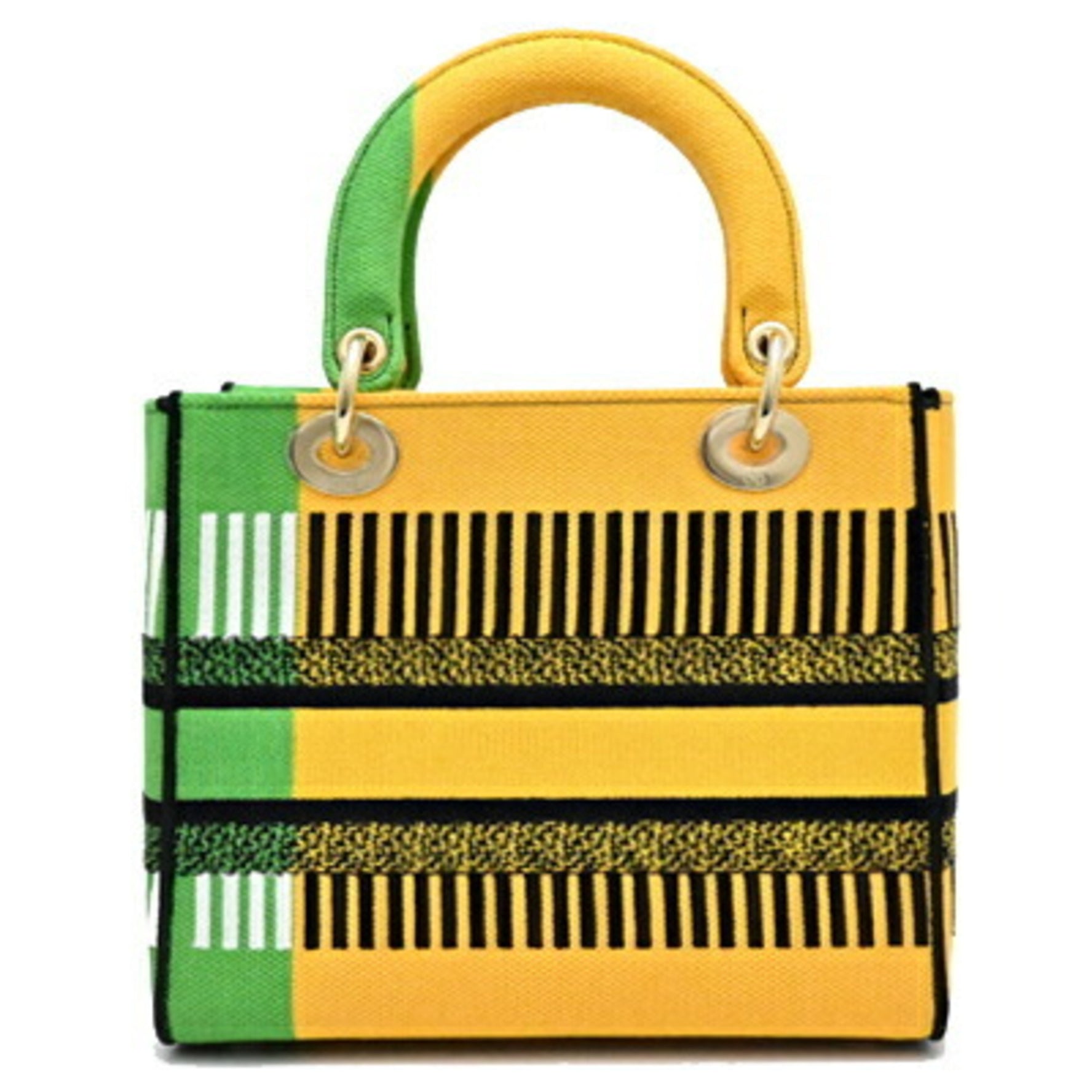 Christian Dior Lady D-LITE Medium Handbag Canvas Yellow