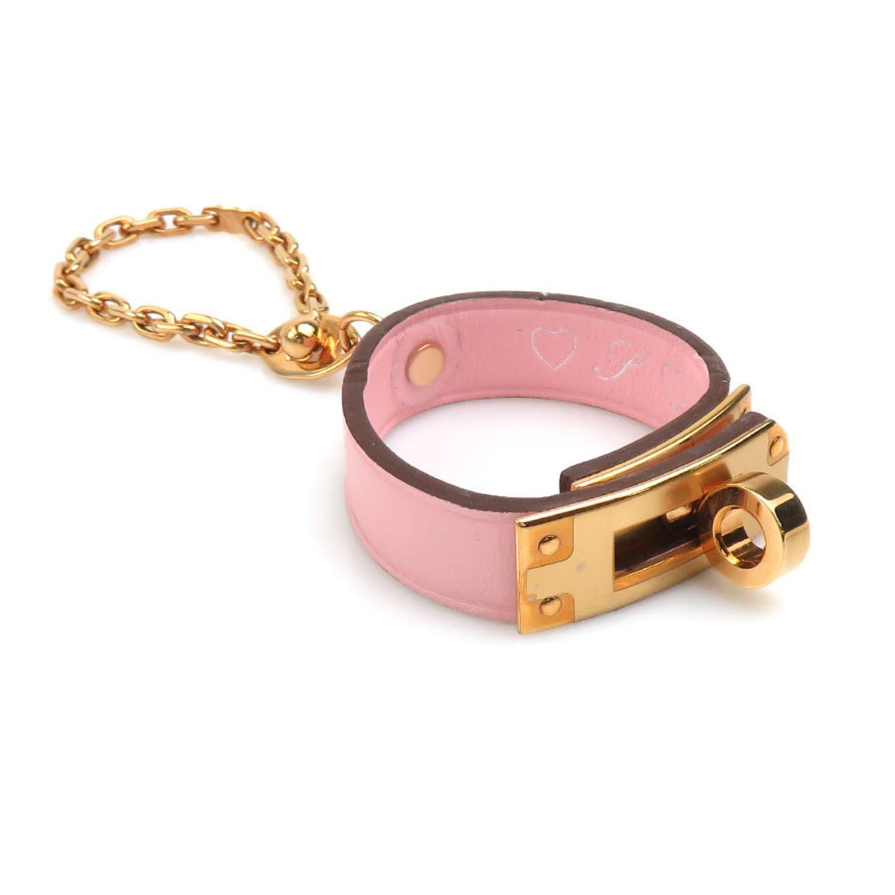 Hermes Hermès Kelly Glove Holder Charm, Leather, Metal, Pink Gold