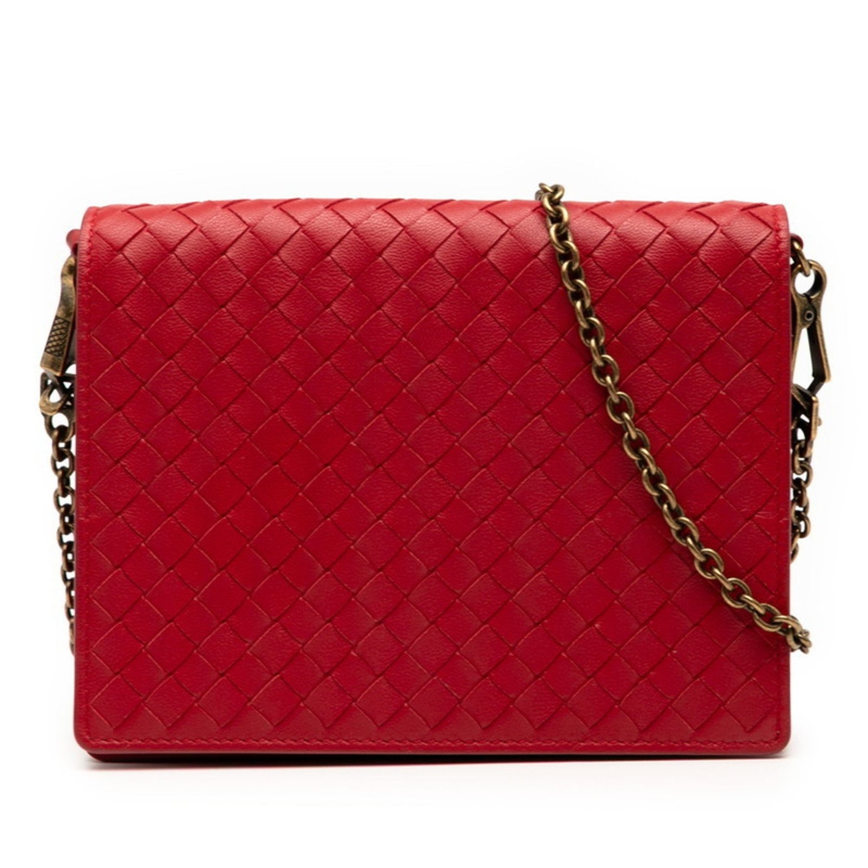Bottega Veneta Intrecciato Chain Shoulder Bag/Wallet Bag in Red Leather