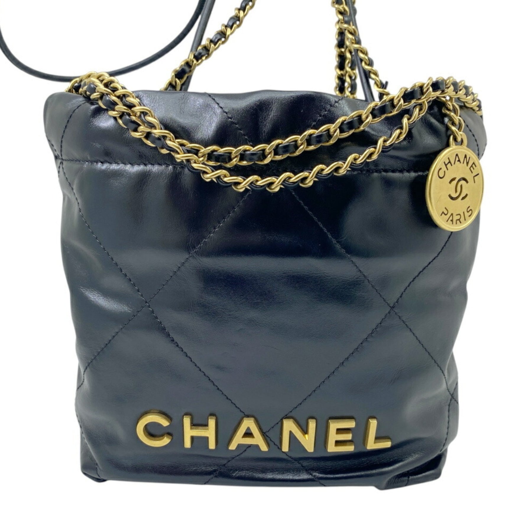 CHANEL 22 Mini Chain Shoulder Bag in Shiny Calfskin with G Hardware