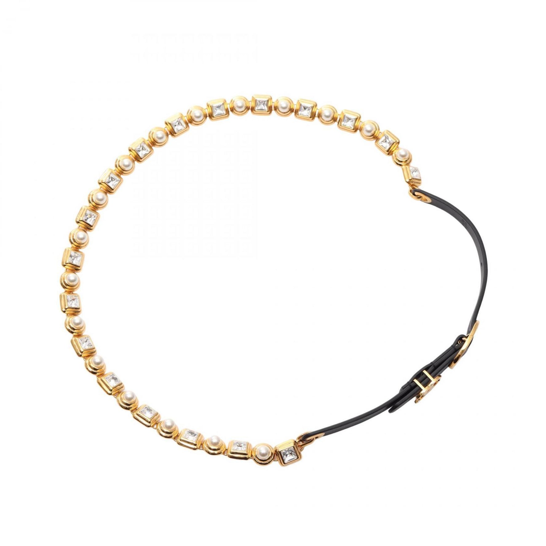 CHANEL Coco Mark Leather Belt with GP Crystal and Faux Pearl, Gold