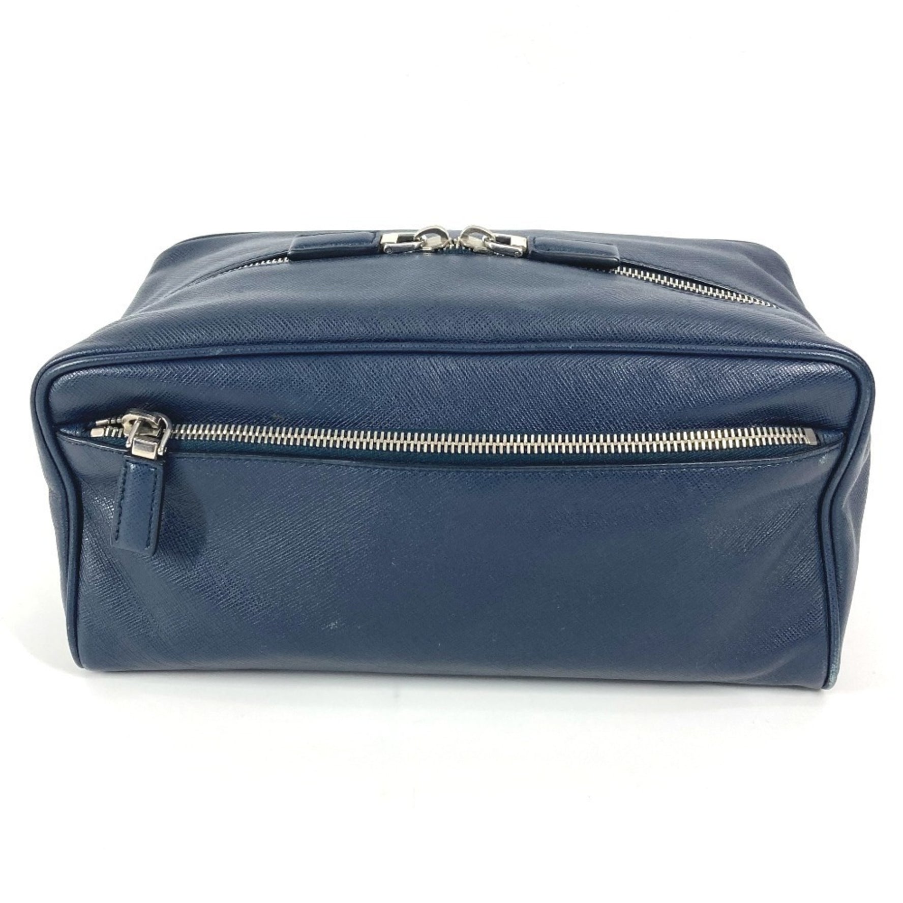 PRADA Triangle Logo Plate Bag Second Clutch Saffiano Leather Men's