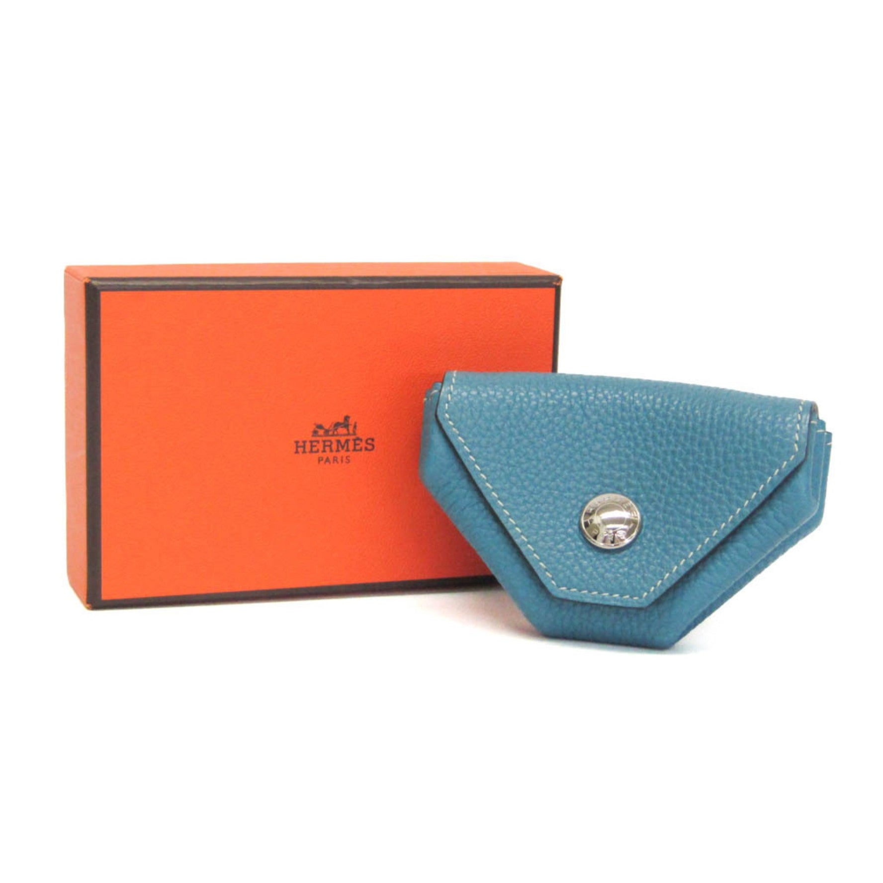 Hermes LE 24 Women,Men Togo Leather Coin Purse/coin Case Blue Jean