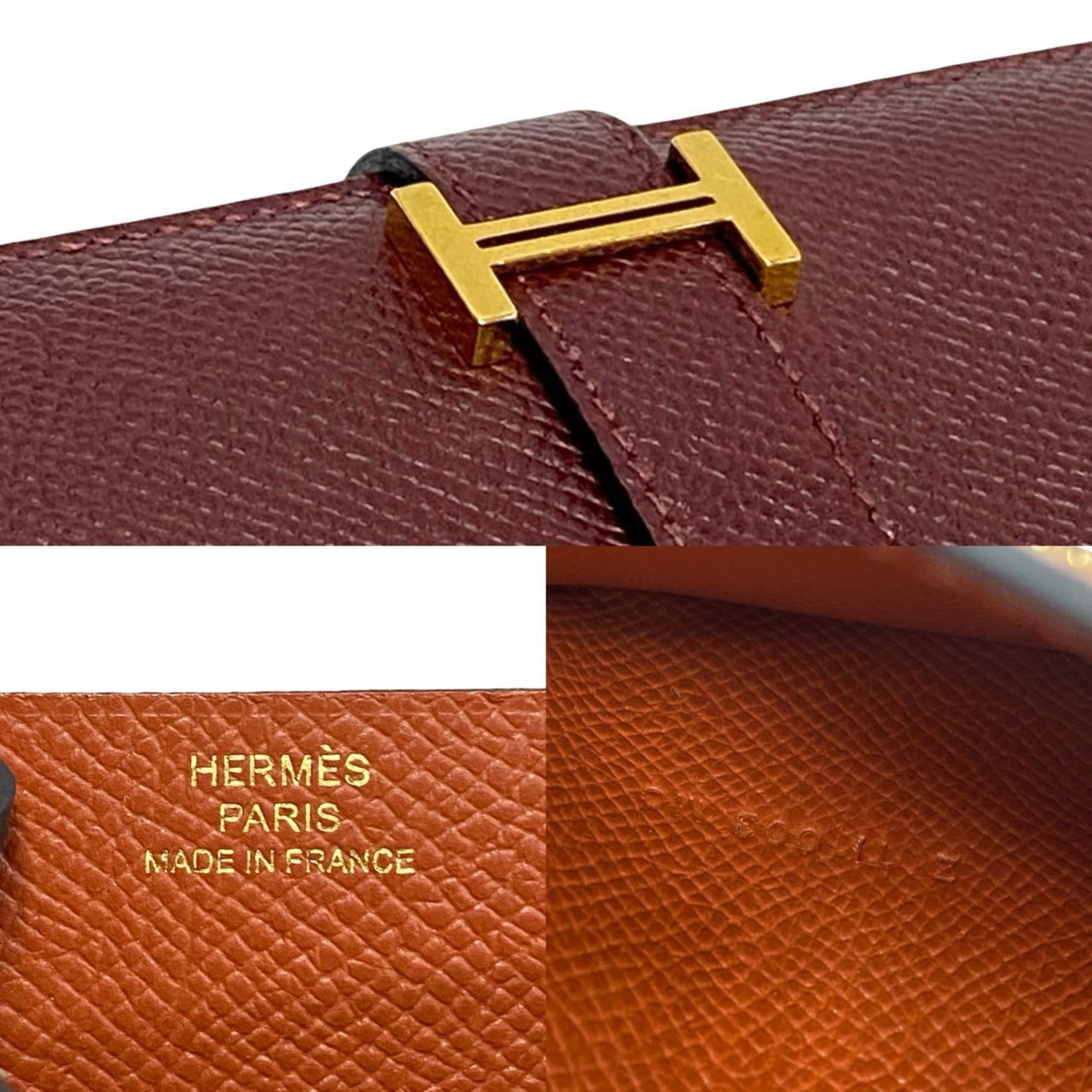HERMES Bearn Soufflet Leather Bifold Long Wallet in Bordeaux Brown