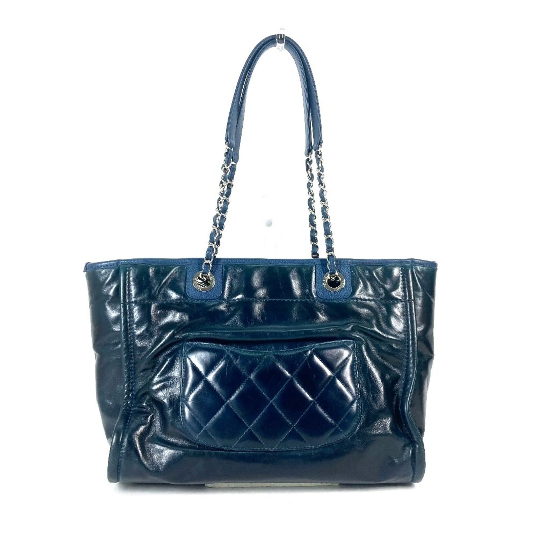 CHANEL Deauville MM Logo Tote Bag with Chain Shoulder in Leather