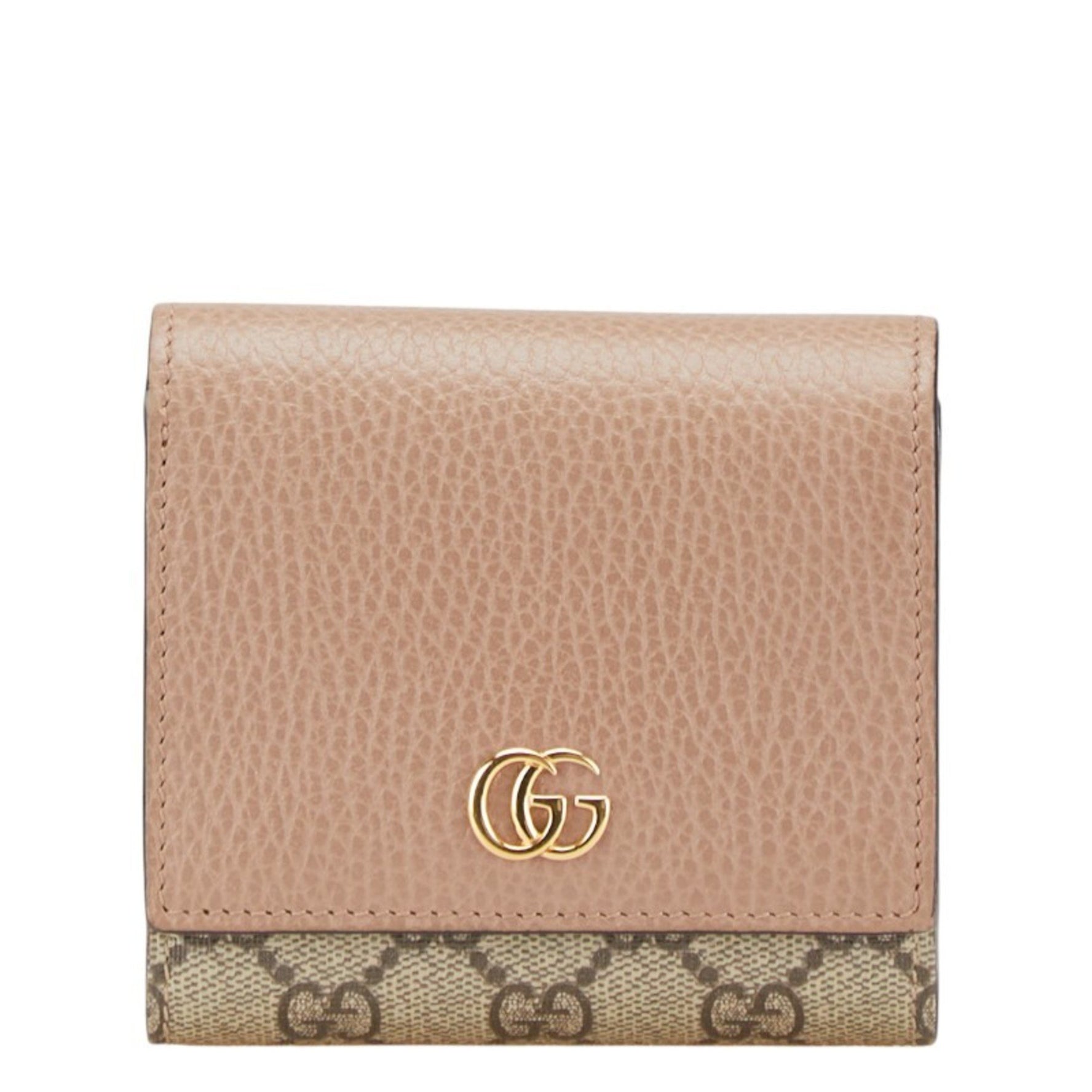Gucci GG Supreme Double G Medium Wallet Bifold Beige Pink Leather