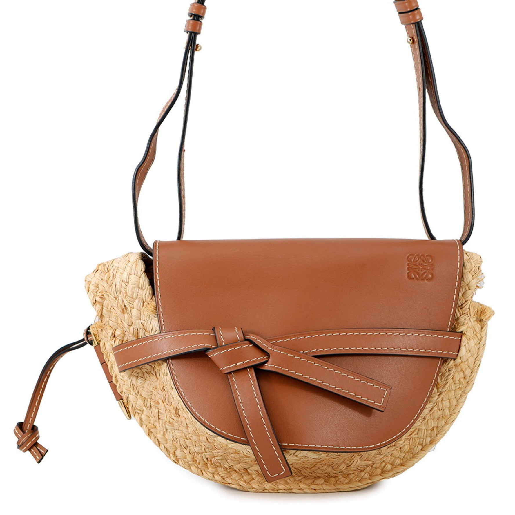 Loewe Gate Small Shoulder Bag, Raffia and Leather