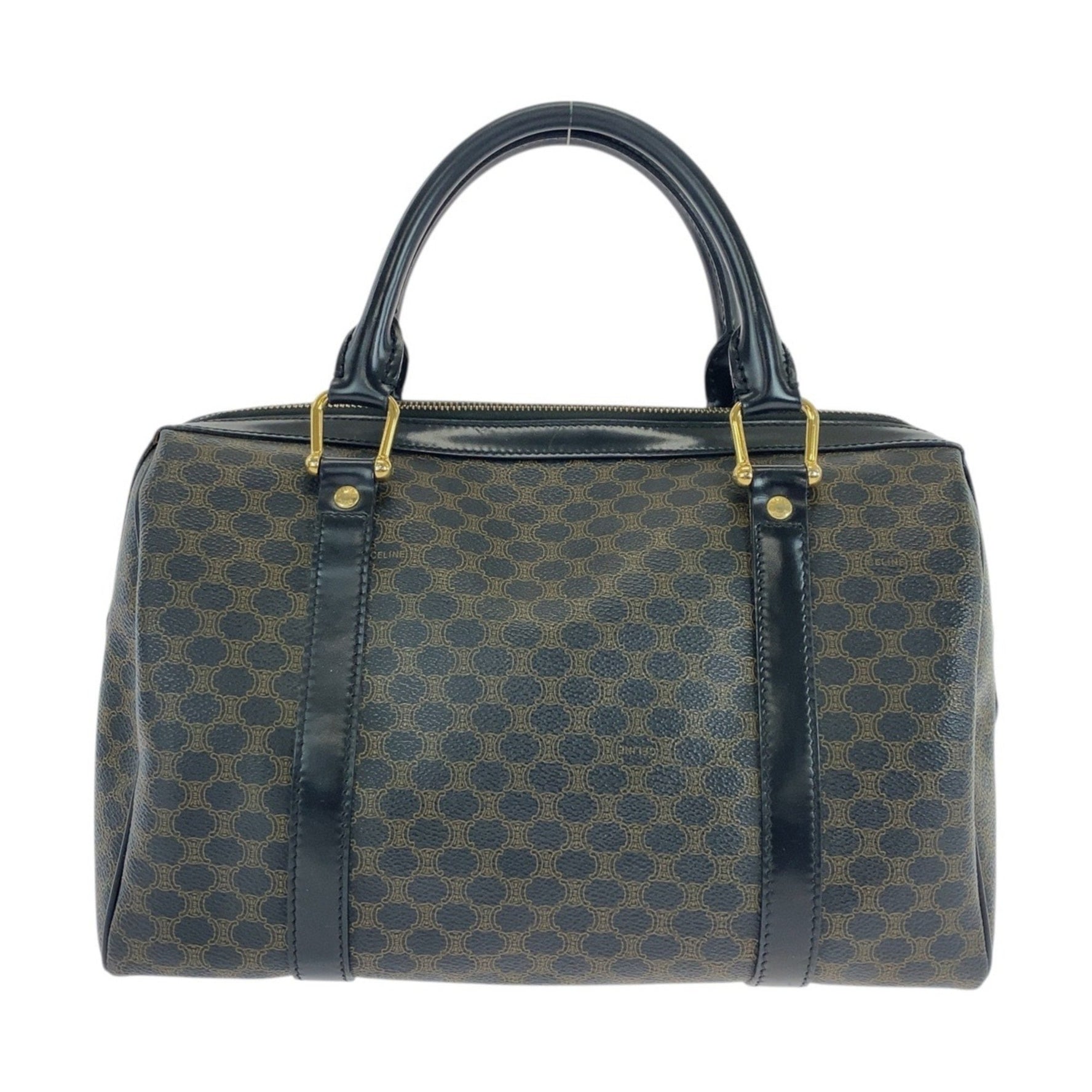 CELINE Macadam Brown Black Gold Hardware 1 Handbag Boston Bag