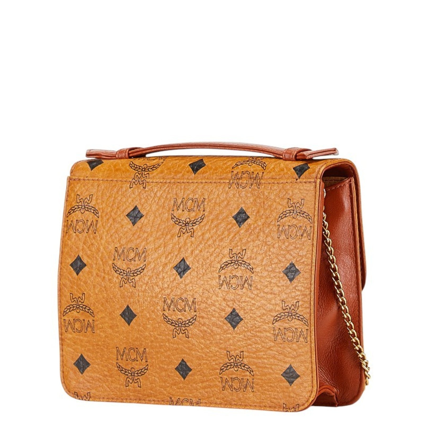 MCM Visetos Glam Chain Shoulder Bag, Brown, PVC
