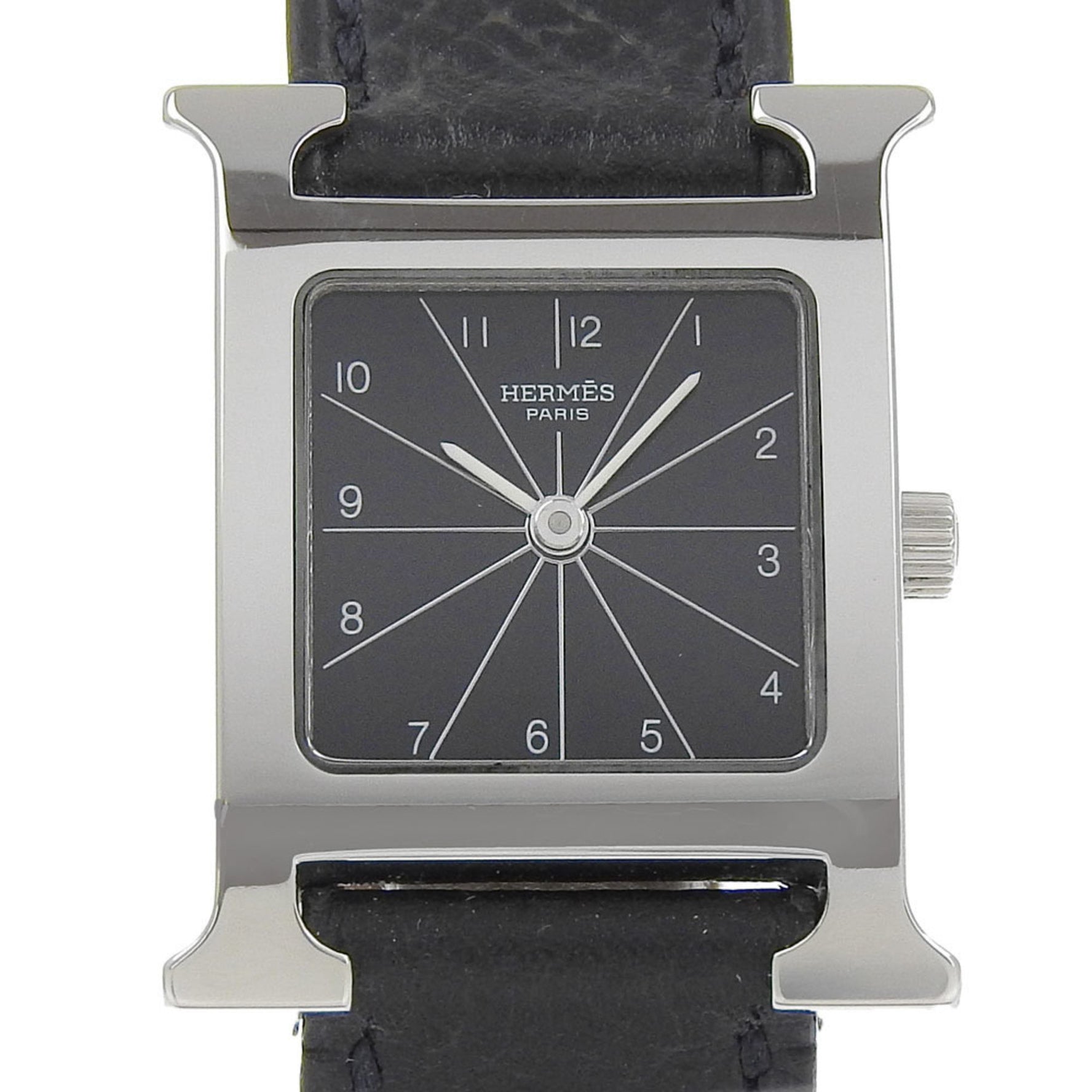 Hermes H Watch Wristwatch Stainless Steel x Embossed Leather ?E Quartz Analog Display Black Dial Heure watch