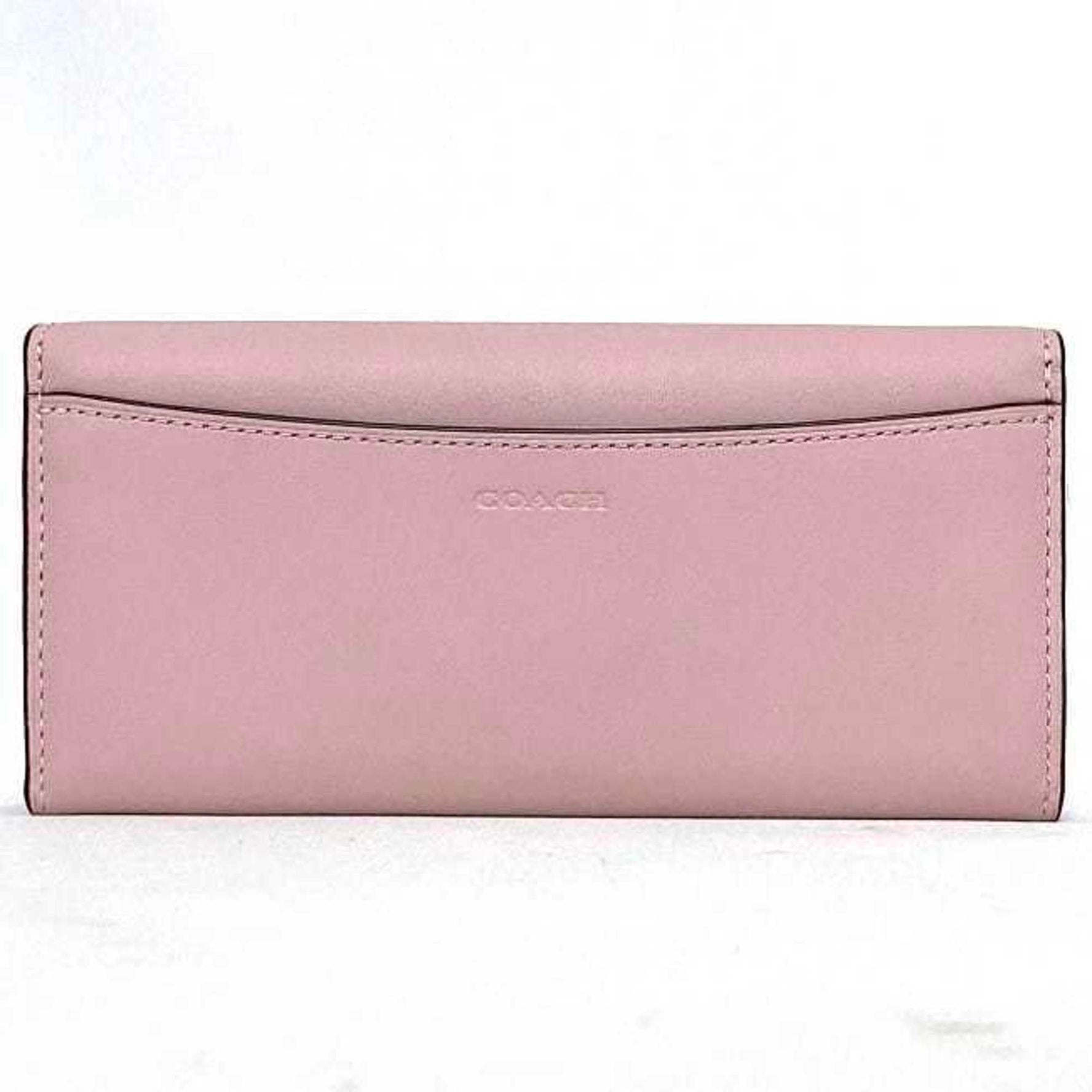 Coach Bifold Long Wallet Pink Black Gold Flap Glove Tan Leather Turnlock Flower Studs Ladies