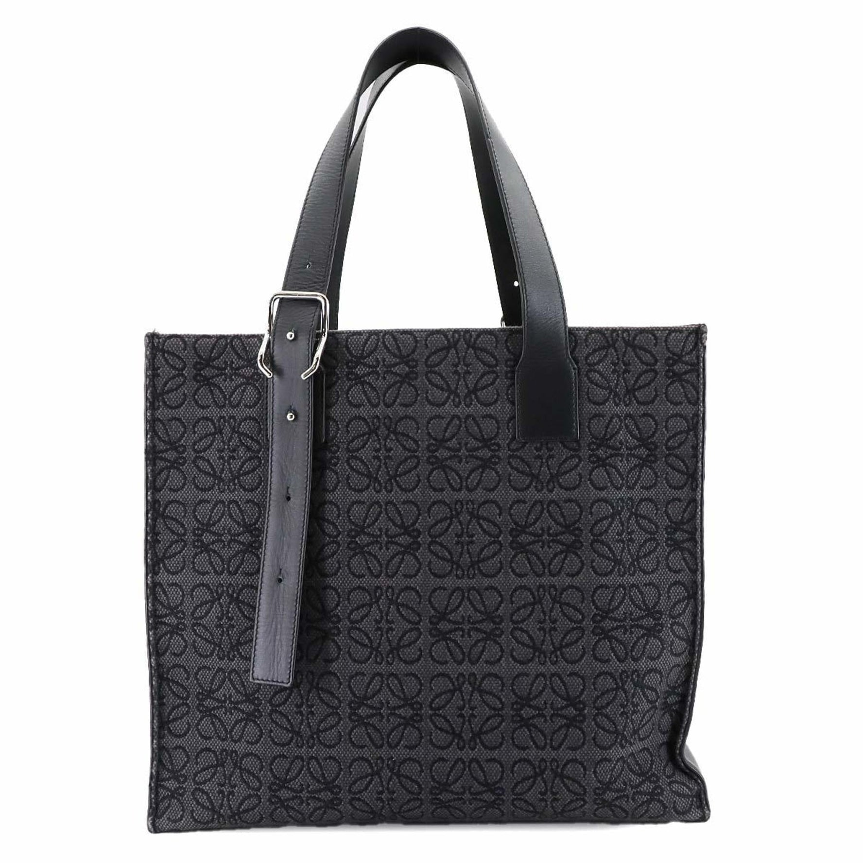 LOEWE Buckle Horizontal Tote Bag in Canvas and Leather with Silver Hardware