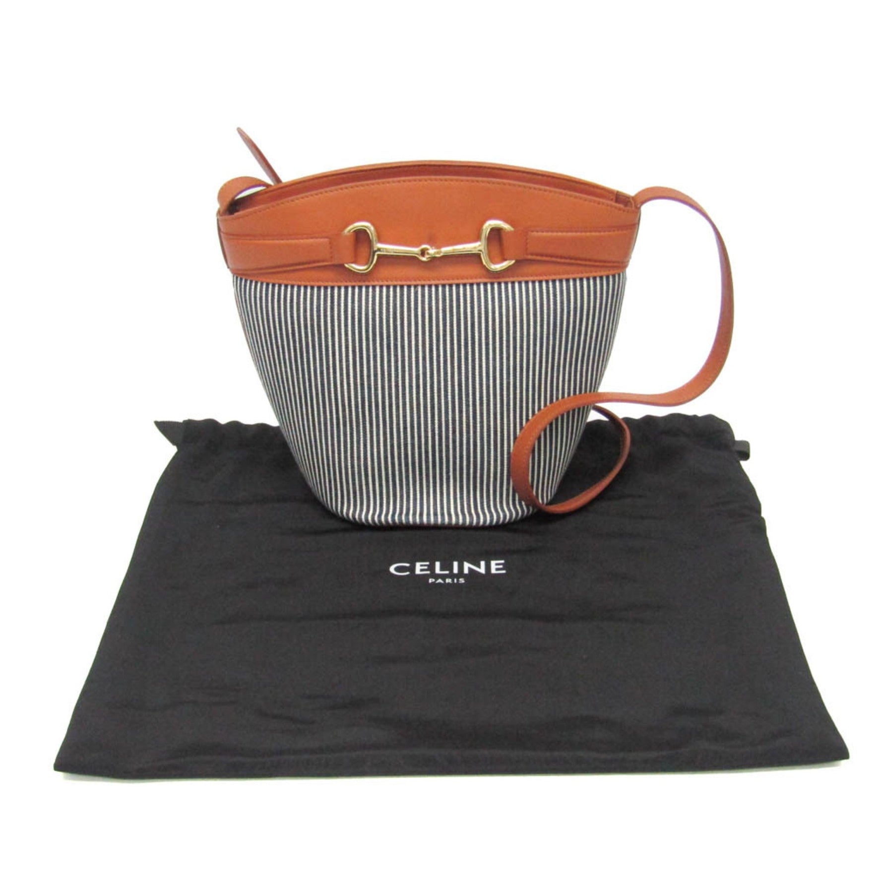 Celine Bucket Leather,Canvas Shoulder Bag Brown,Navy