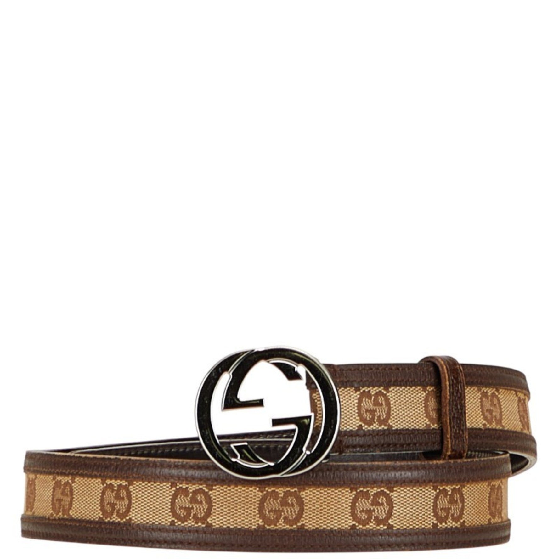 Gucci GG Canvas Interlocking G Belt 80.32 Beige Brown Leather
