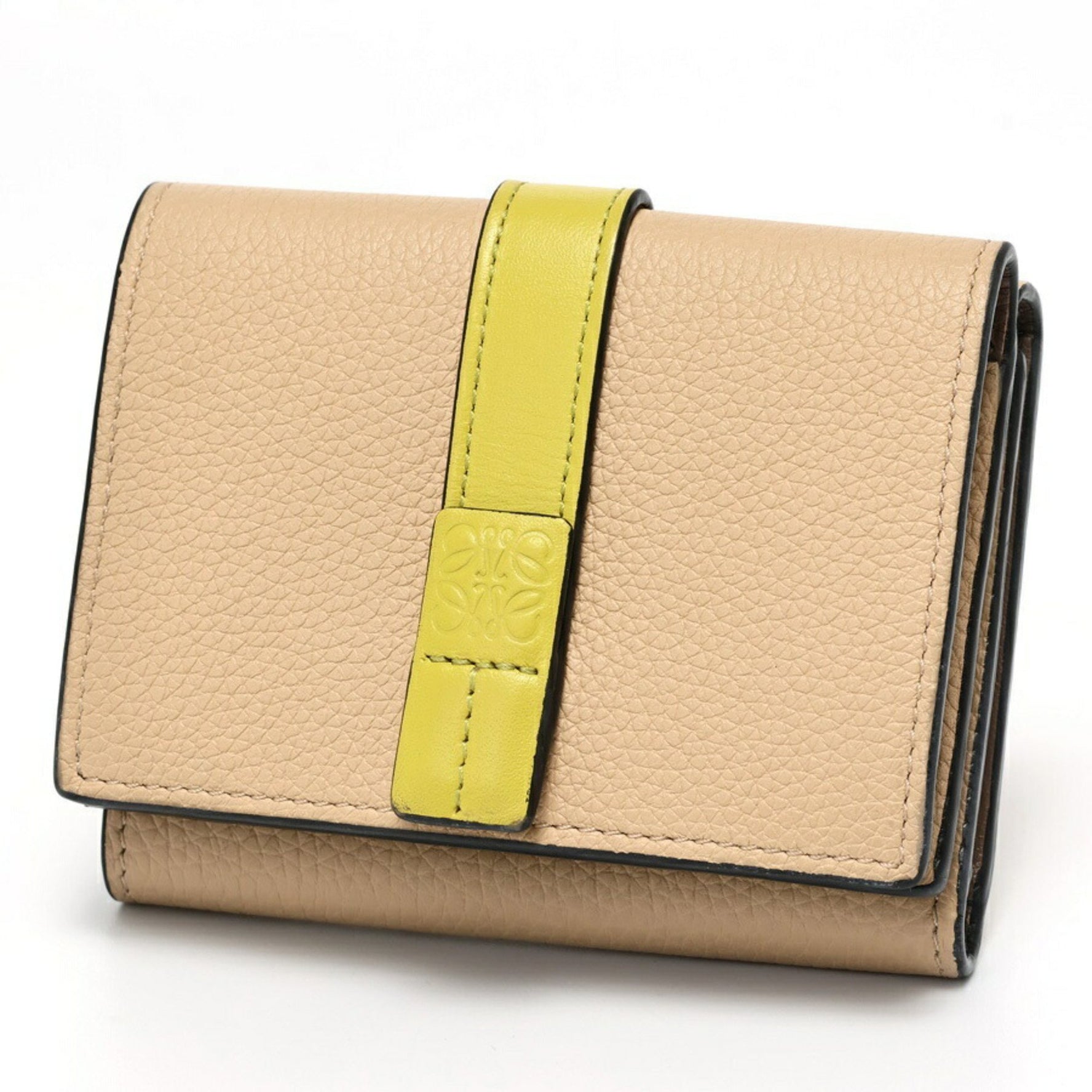 LOEWE Tri-fold Wallet Soft Grain Calfskin Nude (Beige)/Citronelle (Yellow)