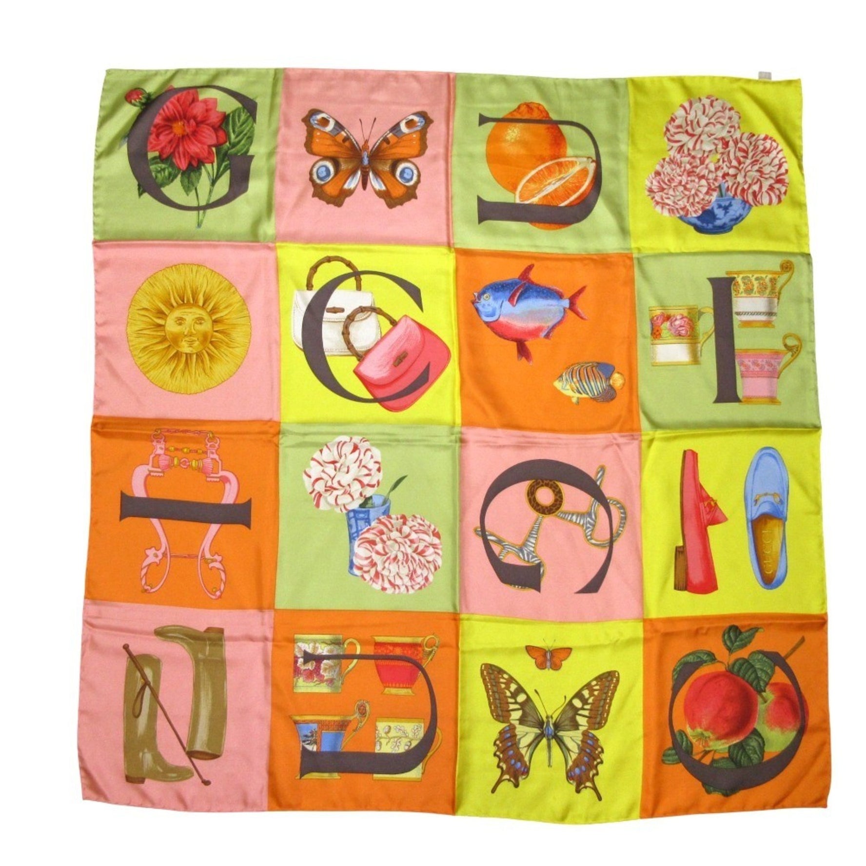 GUCCI Tom Ford period patchwork design silk scarf/muffler multicolor for women