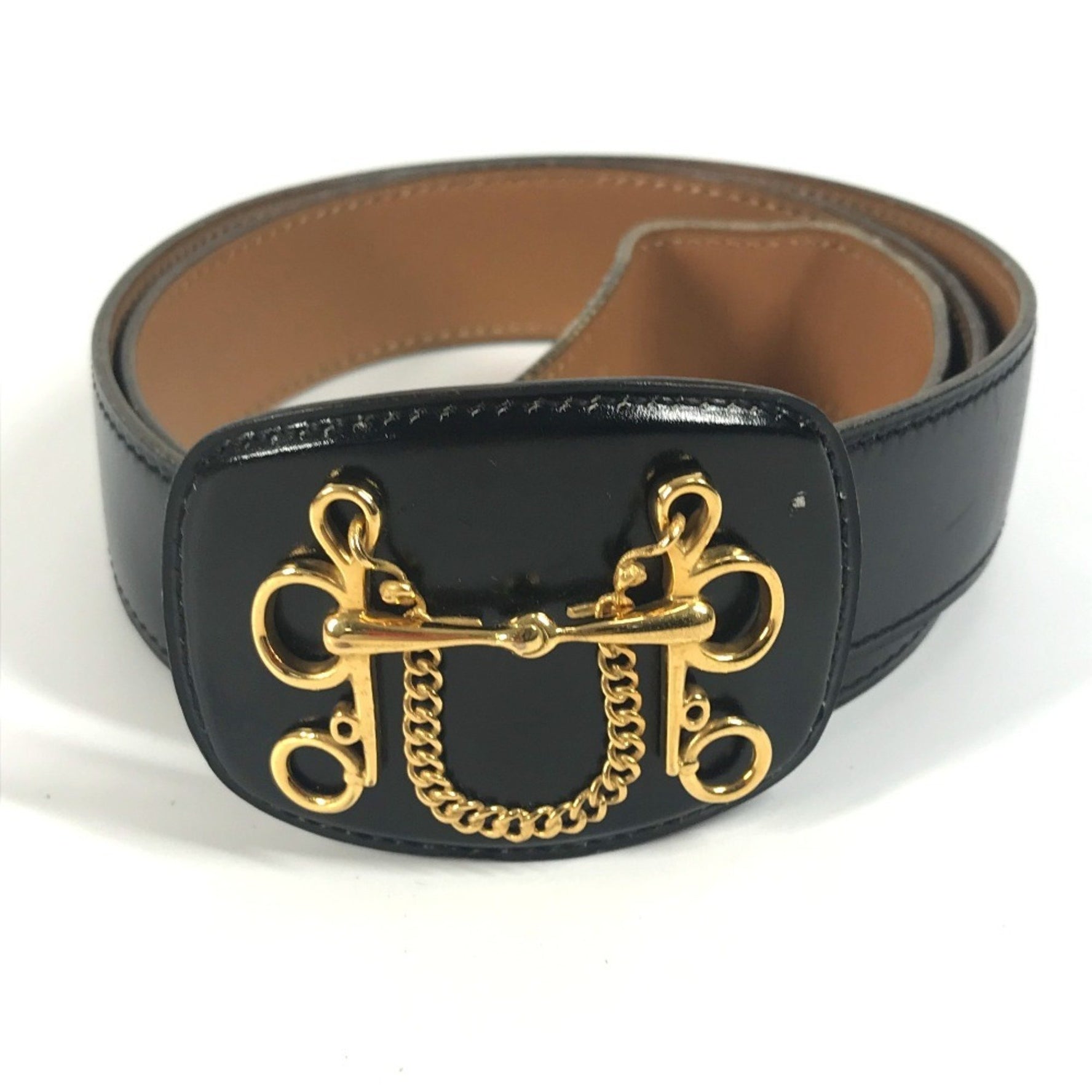 HERMES Vintage Buckle Belt Logo Accessory Fashion Small Items Leather