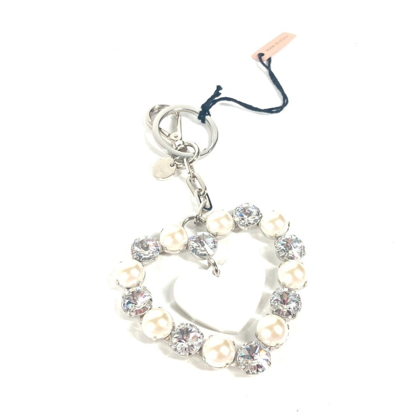 Miu Miu MIU Miu Rhinestone Heart Bag Charm Keychain Metal