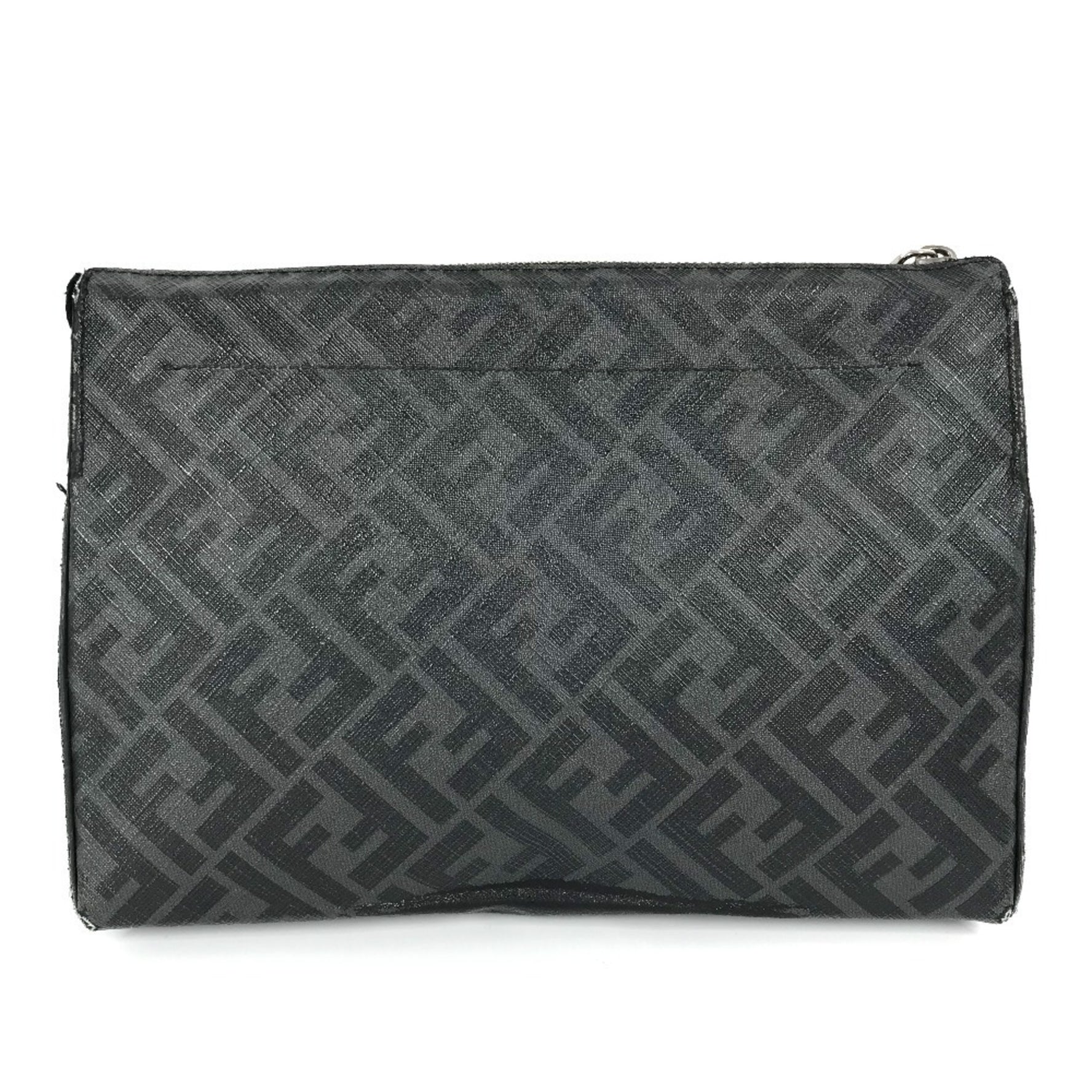 FENDI Logo Zucca Pouch Bag Clutch Leather Men's Black