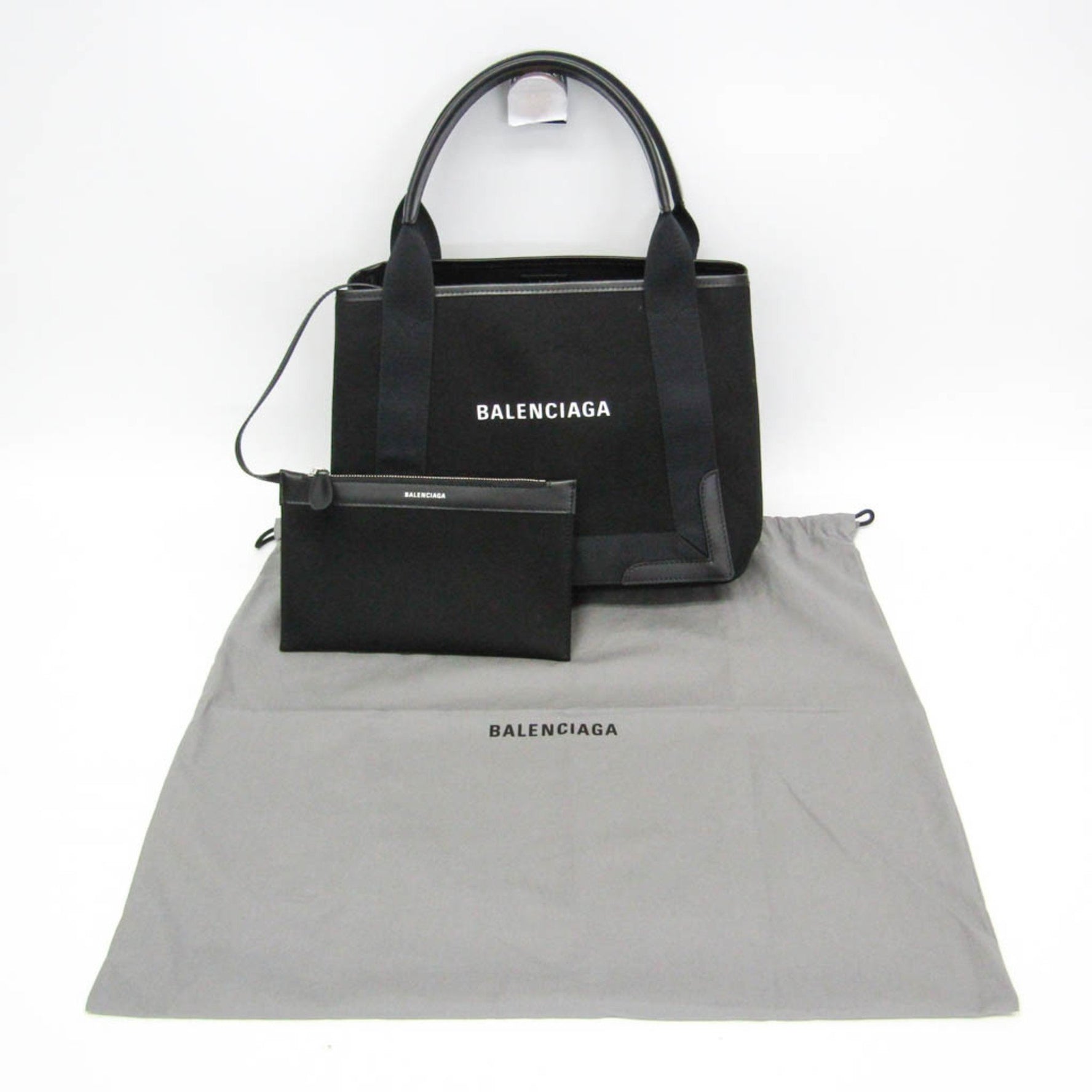 Balenciaga Navy Cabas S Men,Women Canvas,Leather Handbag,Tote Bag