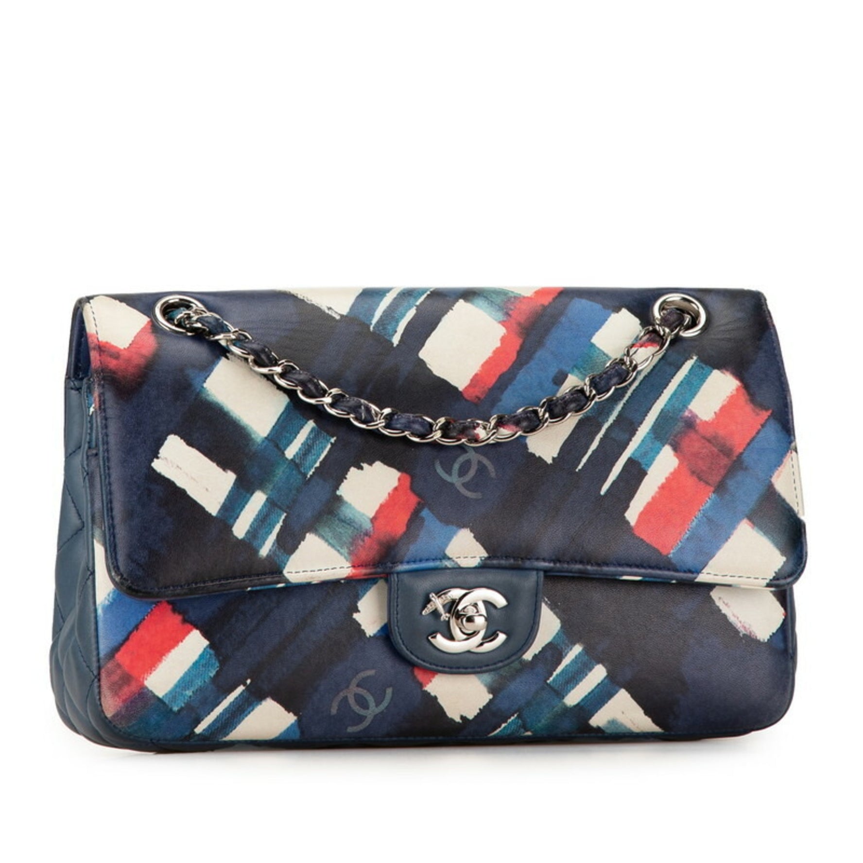 Chanel Airline Matelasse Coco Mark Double Flap Chain Shoulder Bag Blue Multicolor Lambskin