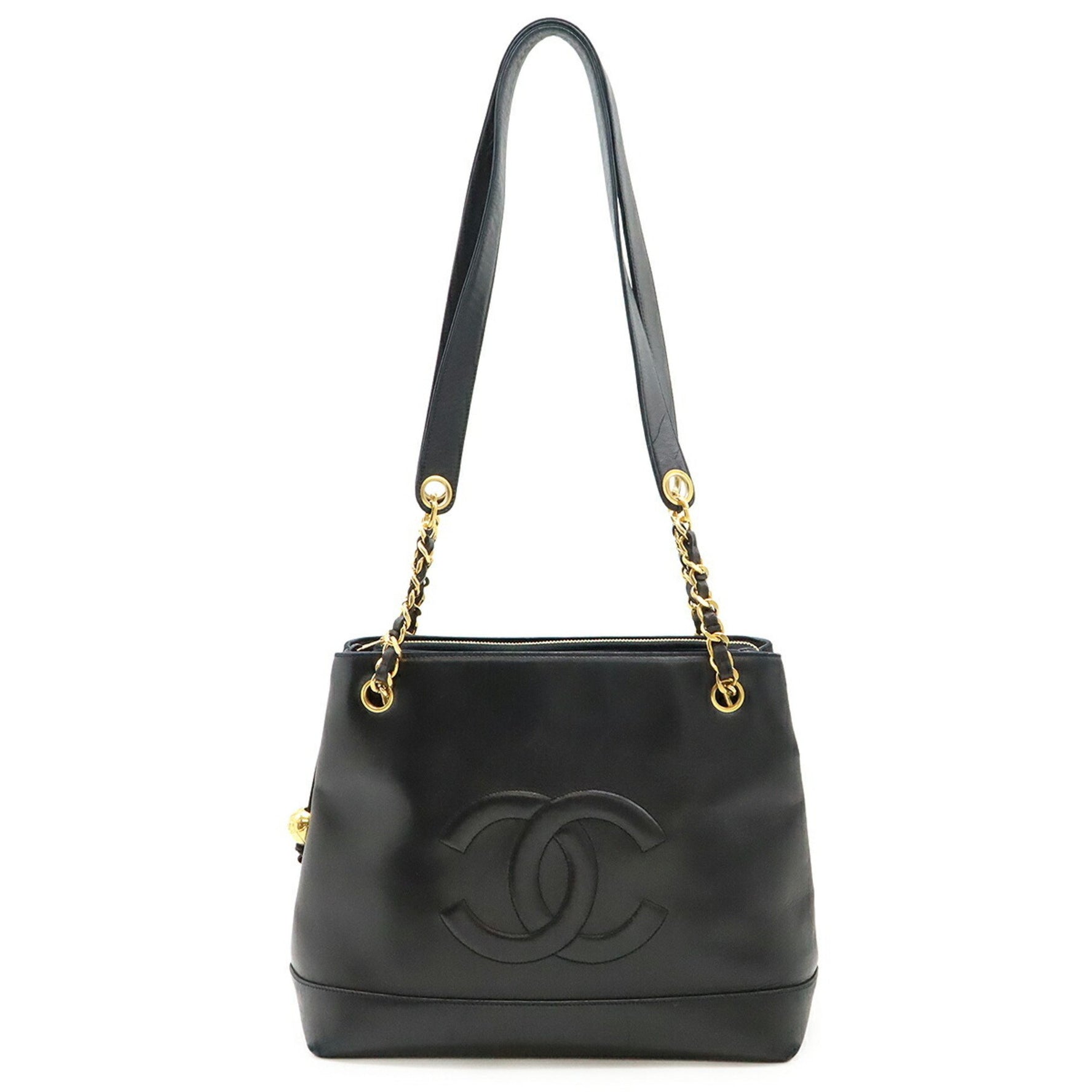 CHANEL Coco Mark Ball Chain Tote Bag, Large Shoulder Lambskin Leather