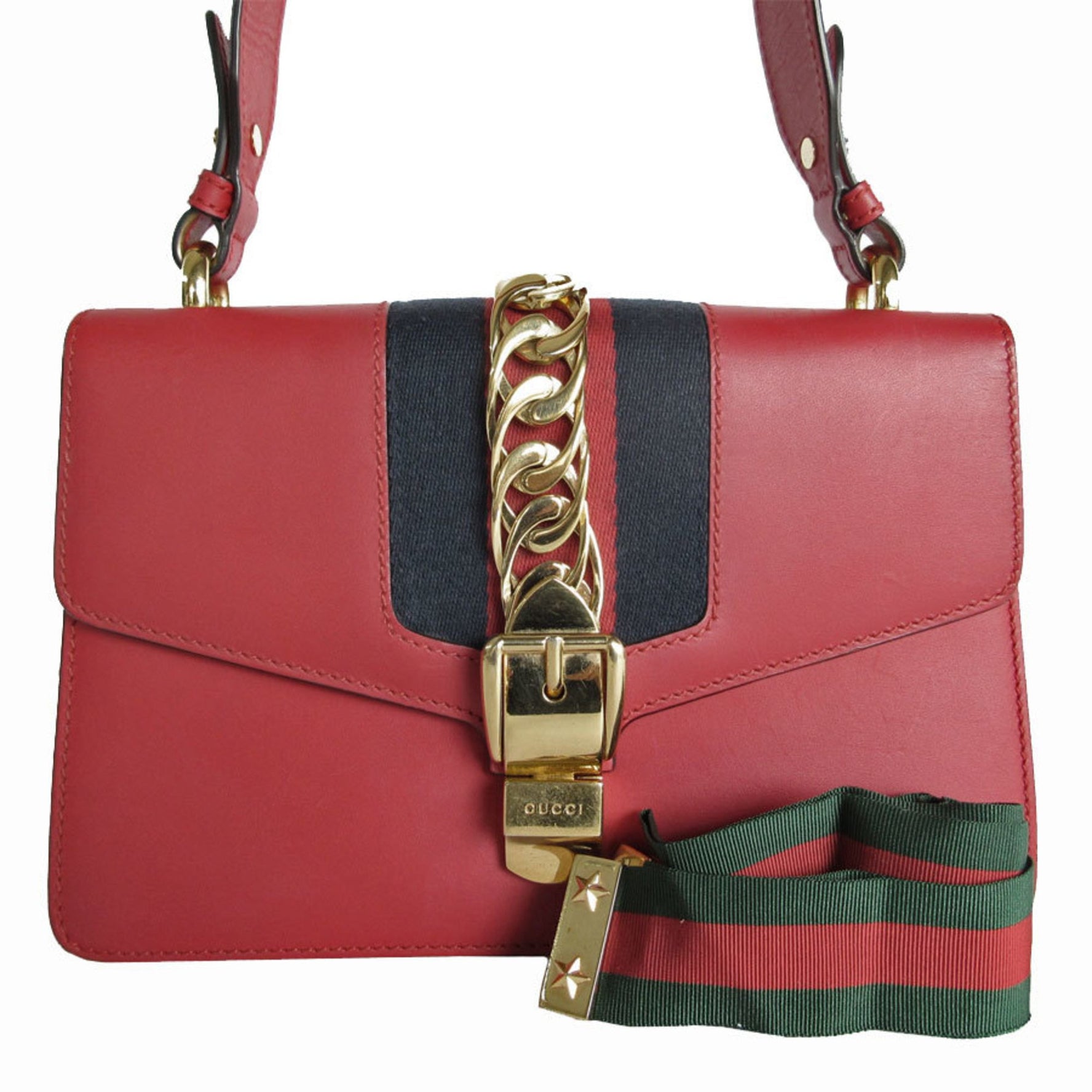 GUCCI Shoulder Bag Sylvie Leather Red Gold
