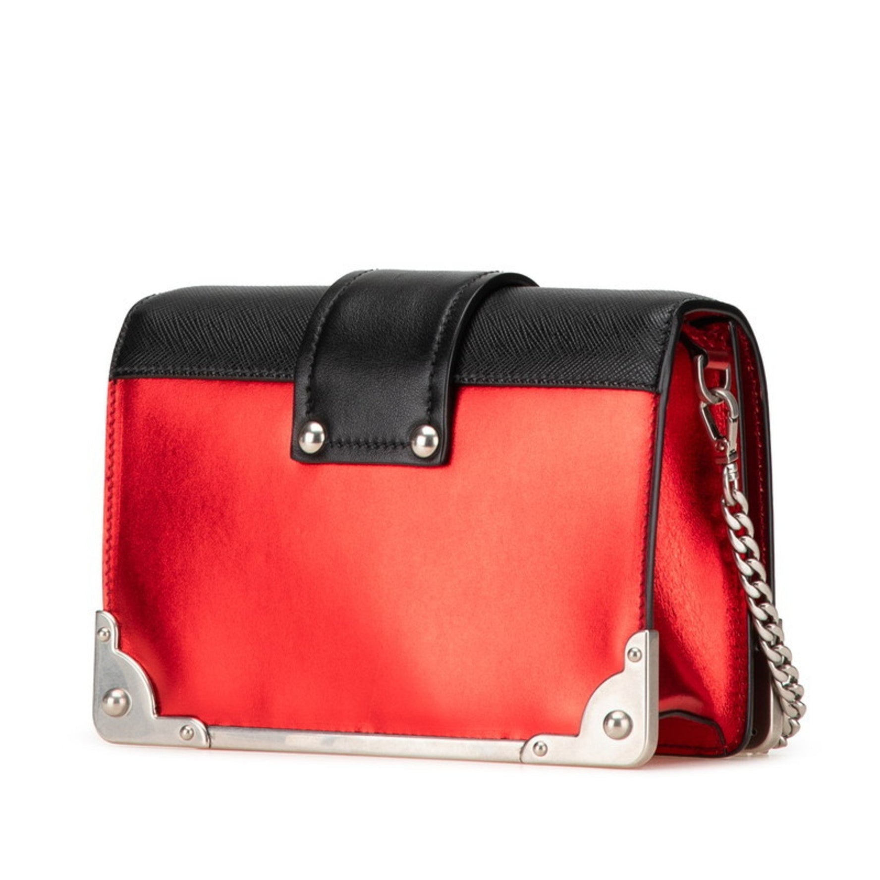 Prada Cahier Crossbody Chain Shoulder Bag Red Black Silver Hardware Leather