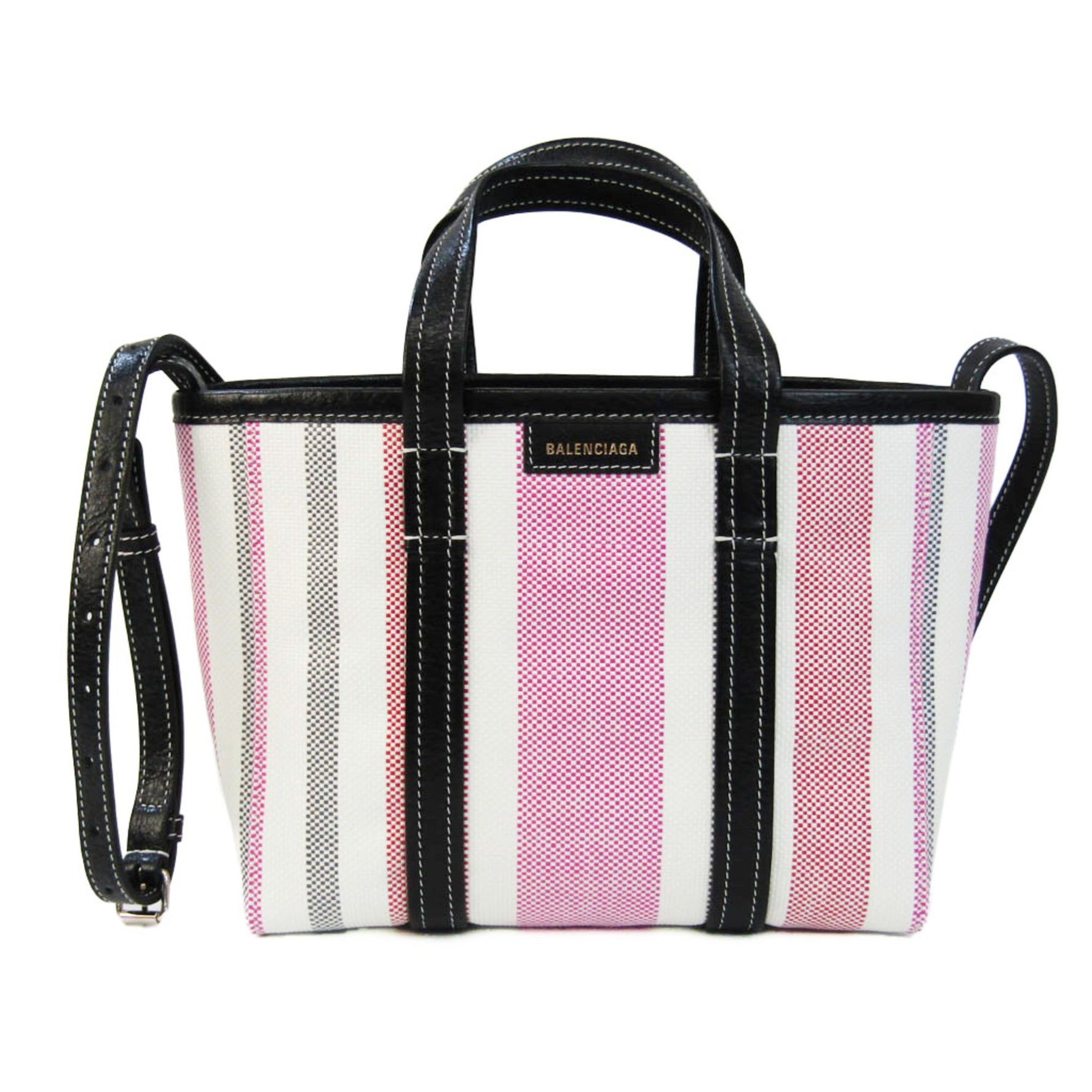 Balenciaga BARBES SMALL Leather,Polyamide Handbag,Shoulder Bag Black,Pink,Red Color,White
