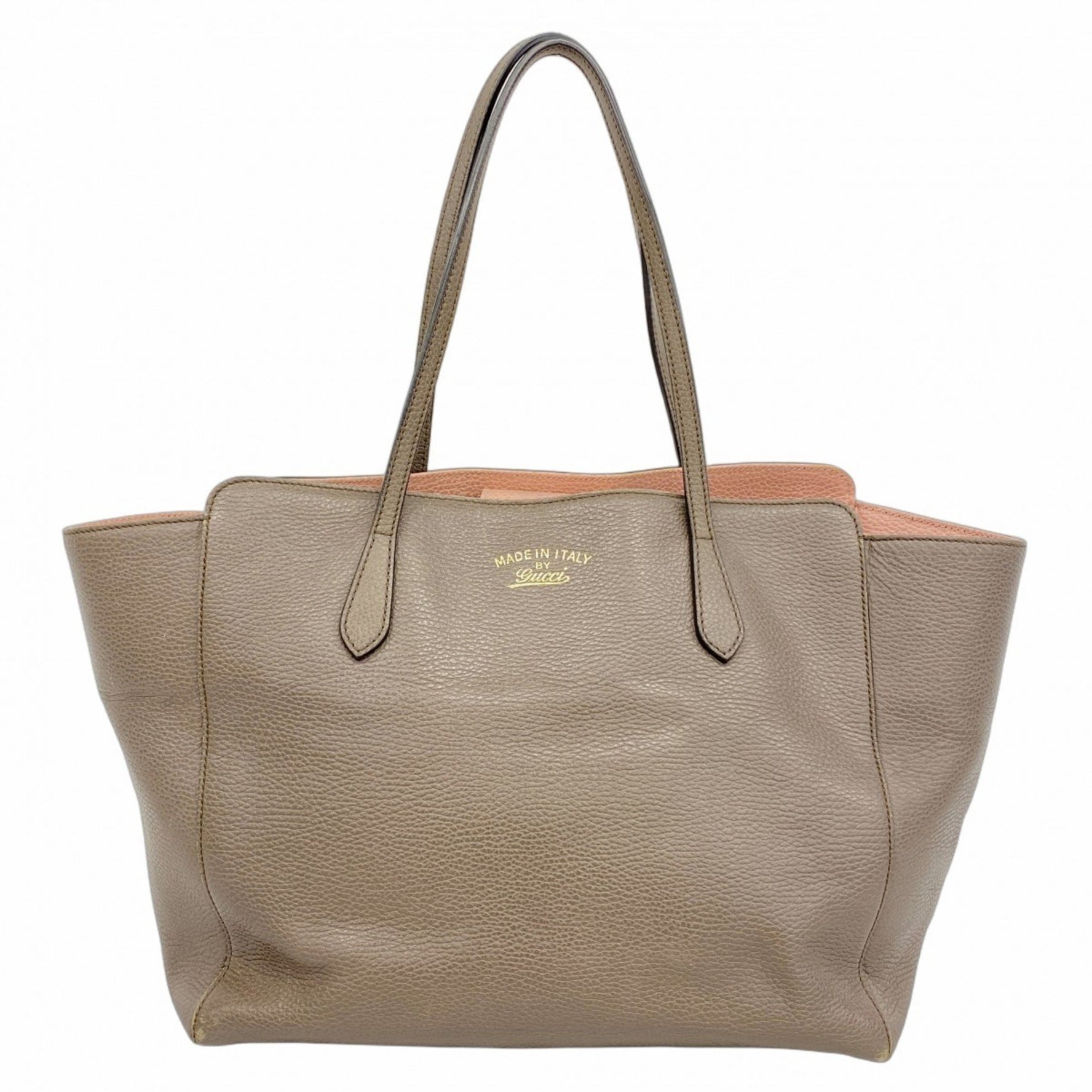 Gucci Swing Tote Bag Leather Brown Pink Champagne