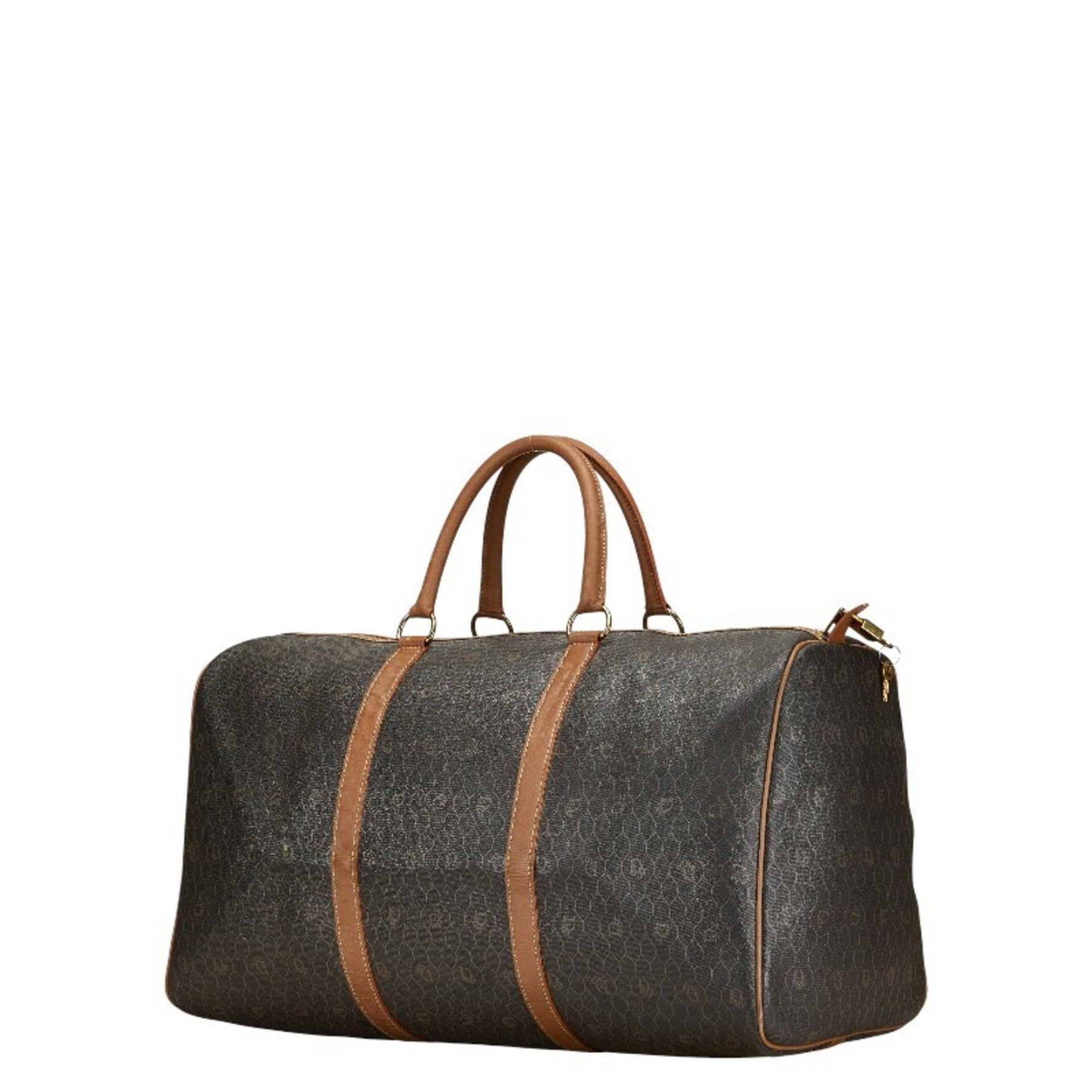 Christian Dior Dior Honeycomb Boston Bag Travel Black Brown Leather