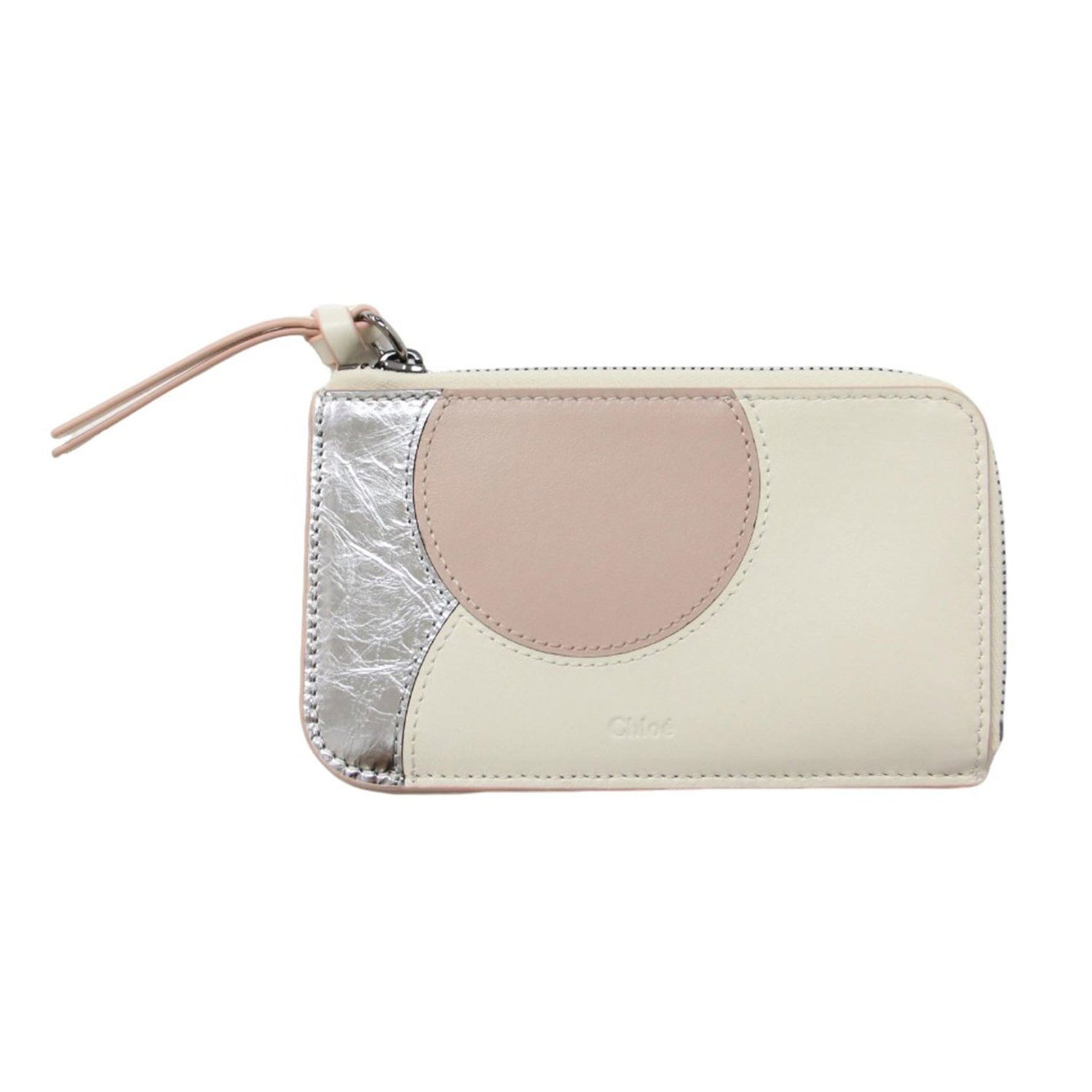 Chloé Chloe 24 Cow Leather Fragment Case MOONA Coin Purse Card Moona Off-White Pink Silver
