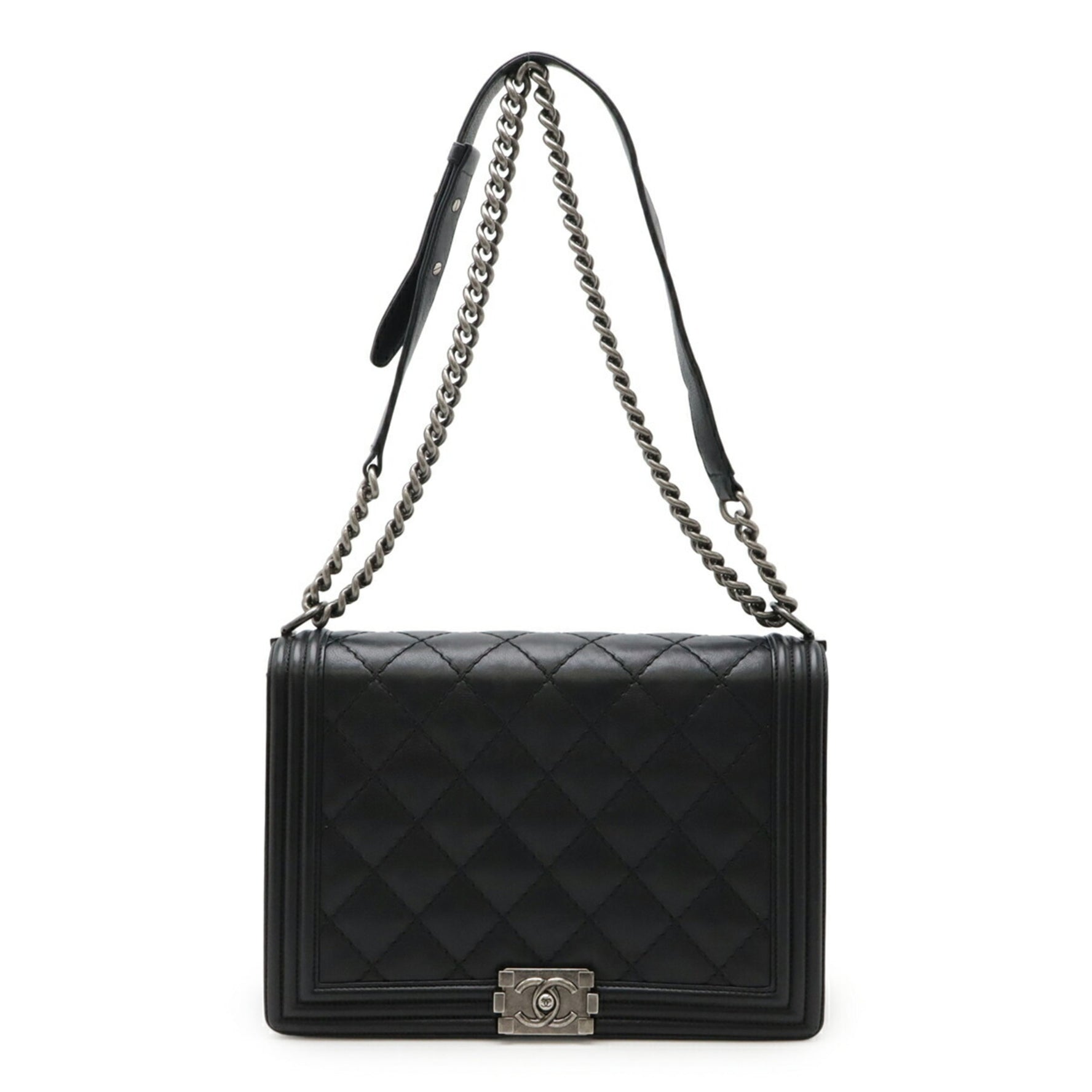 CHANEL Boy 30 Large Matelasse Coco Mark Chain Bag Shoulder Calfskin Black