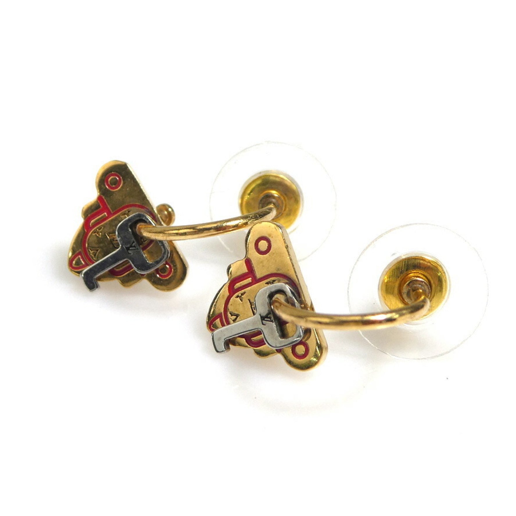 Louis Vuitton Earrings Metal Gold x Red Unisex