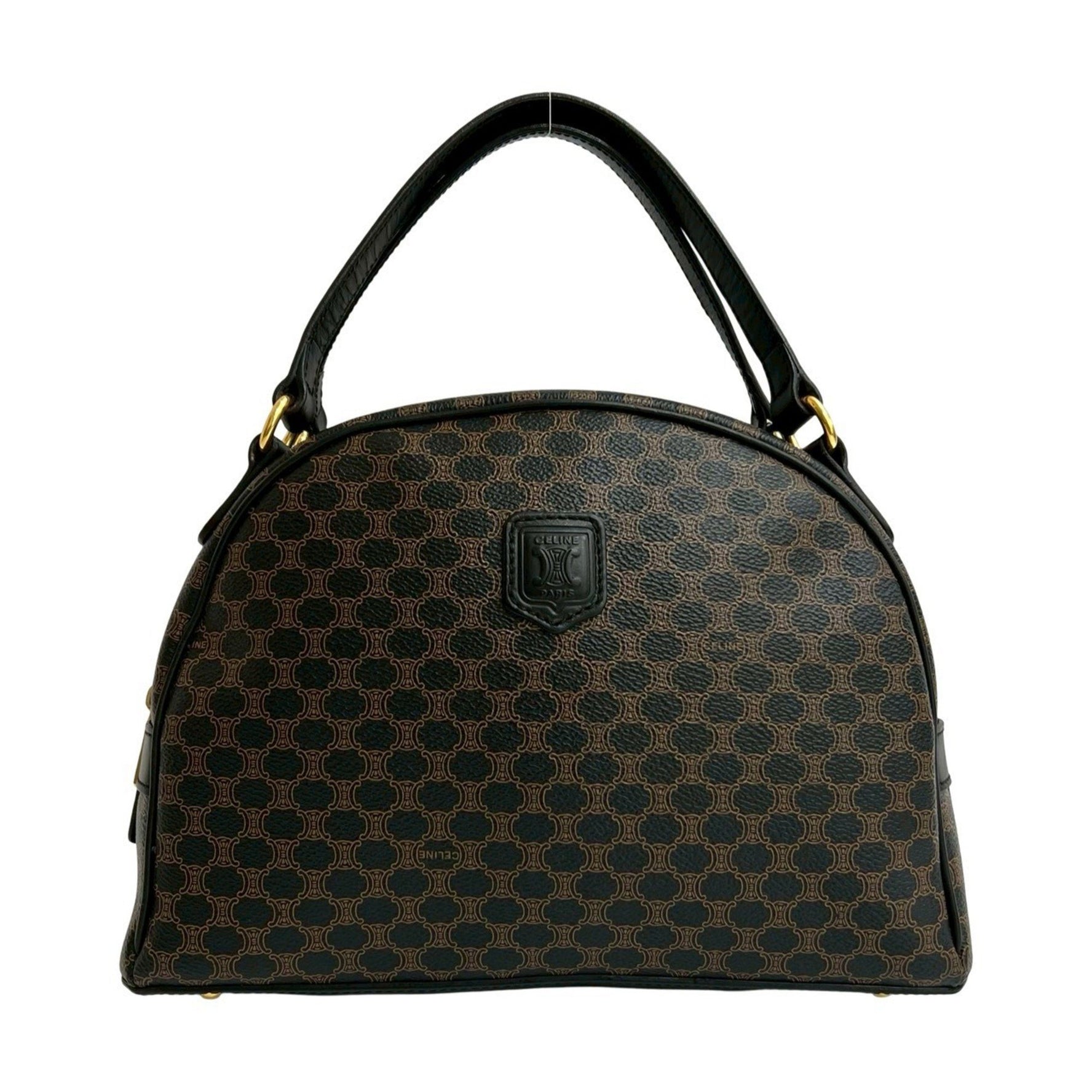 CELINE Macadam Blason Logo Print Leather Handbag/Mini Boston Bag in Black (Product Code: 259-4)